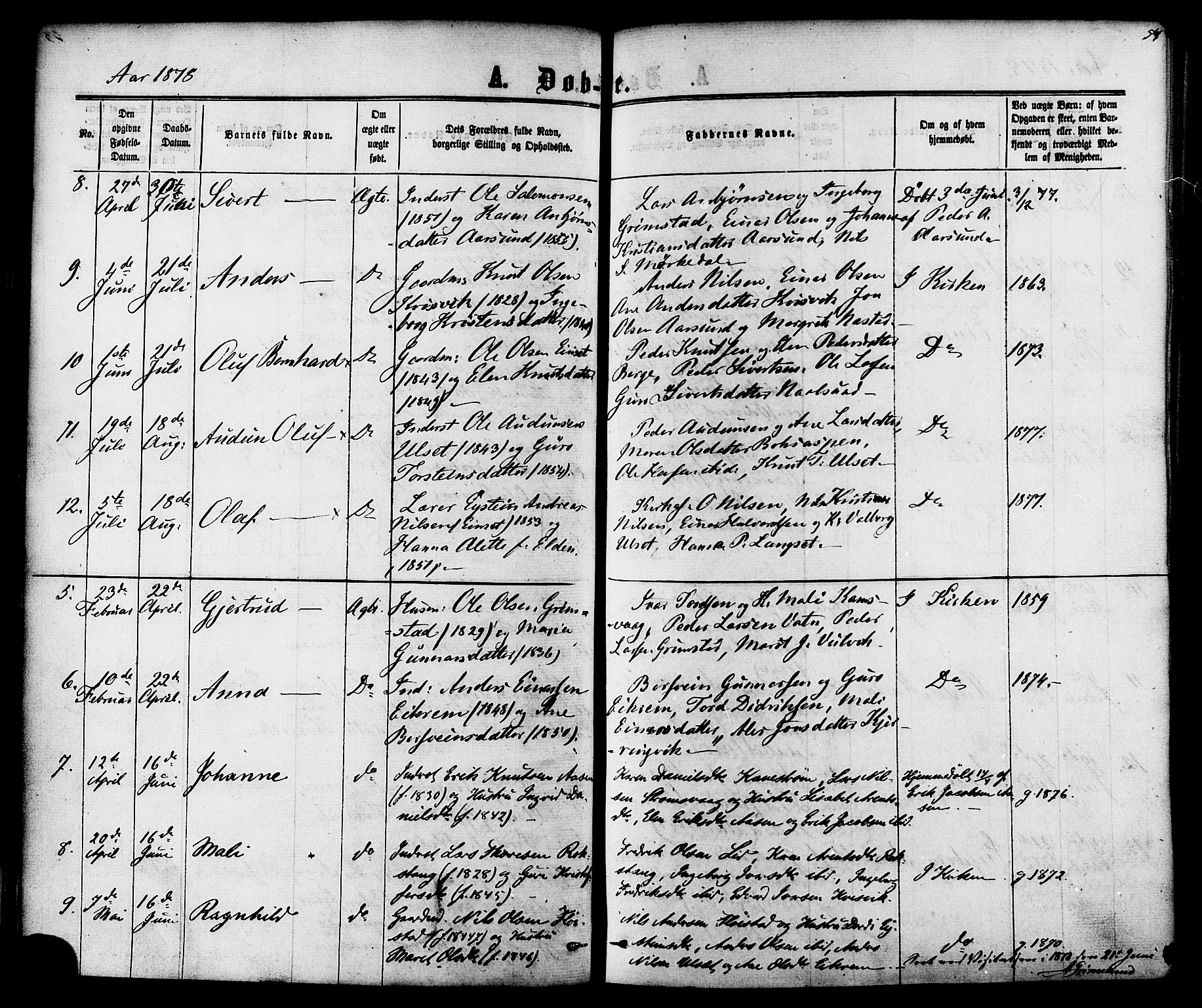 Ministerialprotokoller, klokkerbøker og fødselsregistre - Møre og Romsdal, AV/SAT-A-1454/587/L0999: Parish register (official) no. 587A01, 1864-1886, p. 54