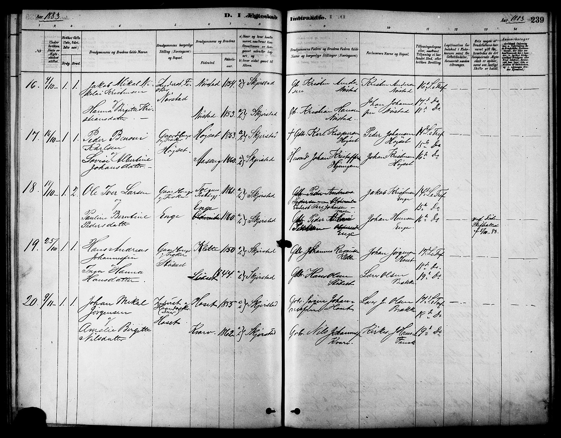 Ministerialprotokoller, klokkerbøker og fødselsregistre - Nordland, AV/SAT-A-1459/852/L0740: Parish register (official) no. 852A10, 1878-1894, p. 239