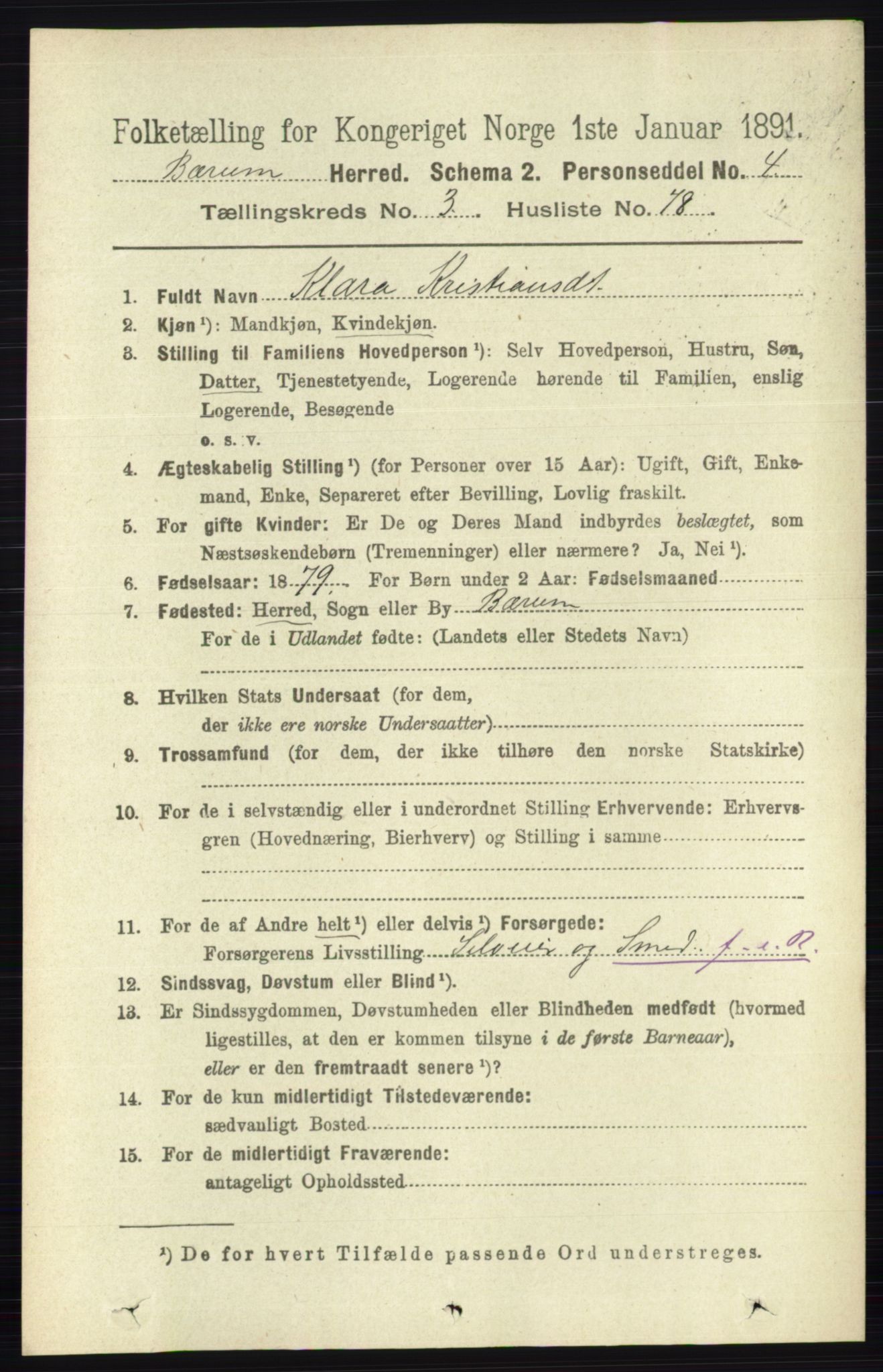 RA, 1891 census for 0219 Bærum, 1891, p. 2398