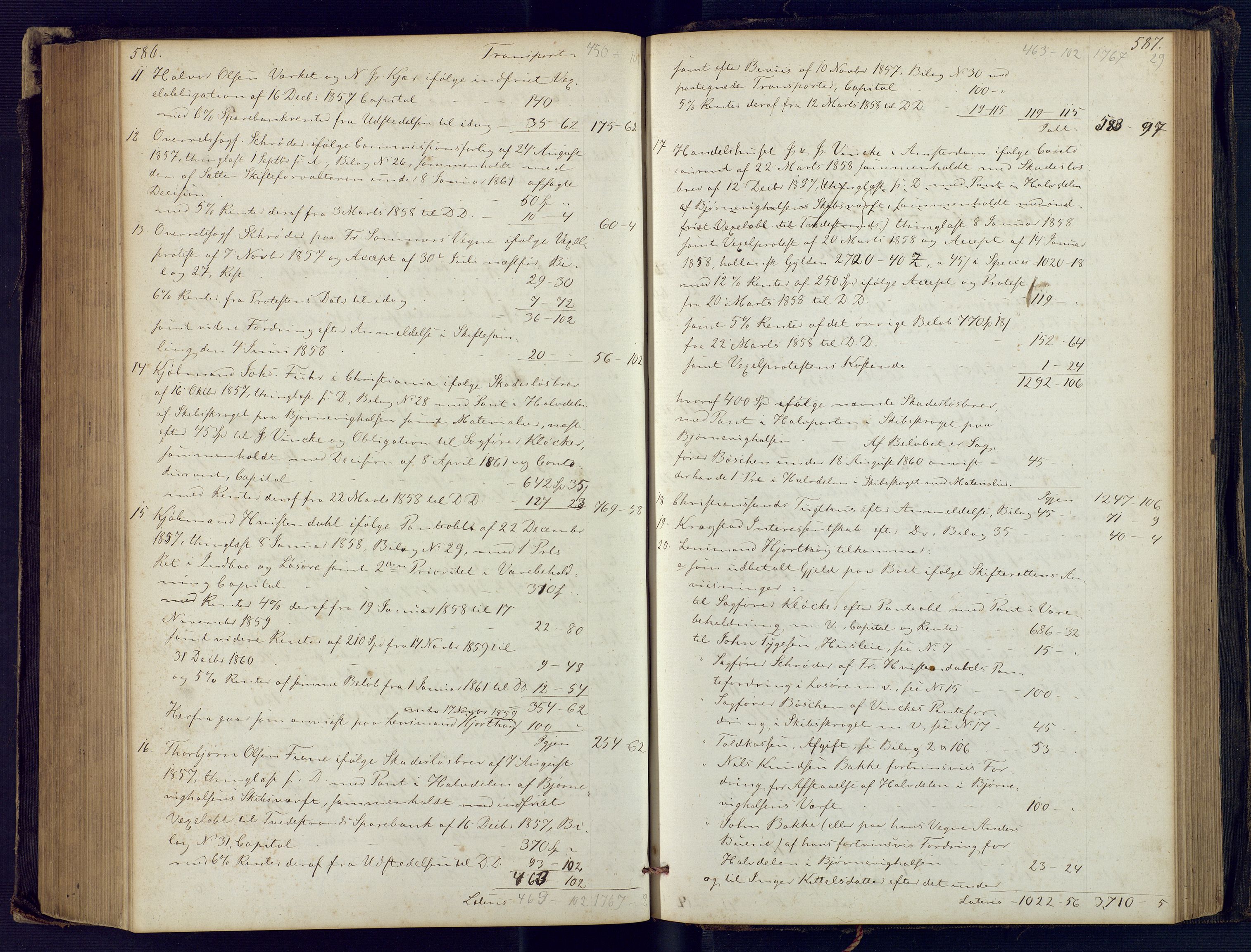 Holt sorenskriveri, SAK/1221-0002/H/Hc/L0029: Skifteutlodningsprotokoll nr. 4 med løst register, 1857-1862, p. 586-587