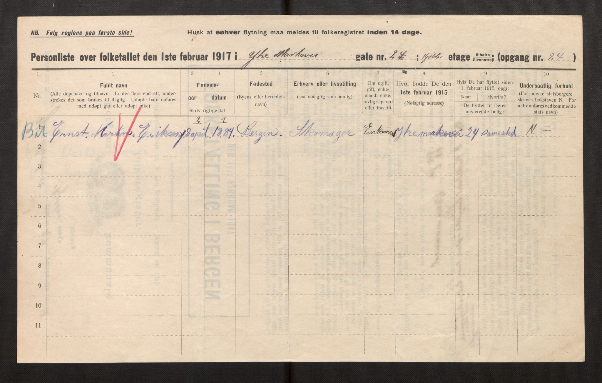 SAB, Municipal Census 1917 for Bergen, 1917, p. 23436