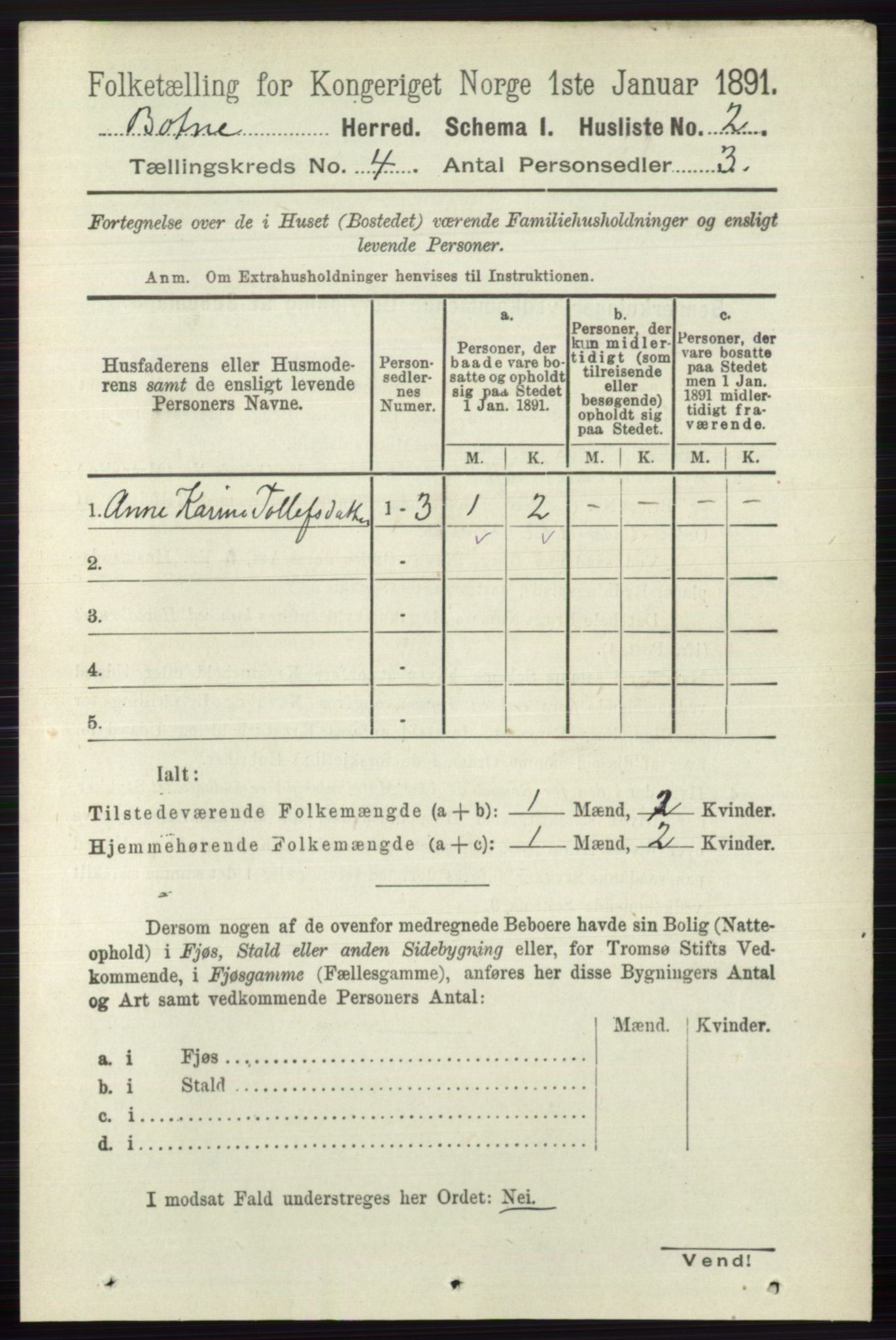 RA, 1891 census for 0715 Botne, 1891, p. 1545