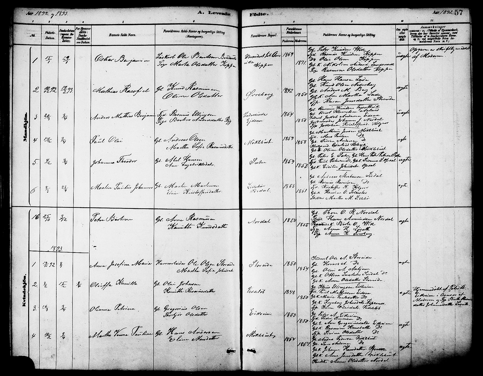 Ministerialprotokoller, klokkerbøker og fødselsregistre - Møre og Romsdal, AV/SAT-A-1454/502/L0027: Parish register (copy) no. 502C01, 1878-1908, p. 57