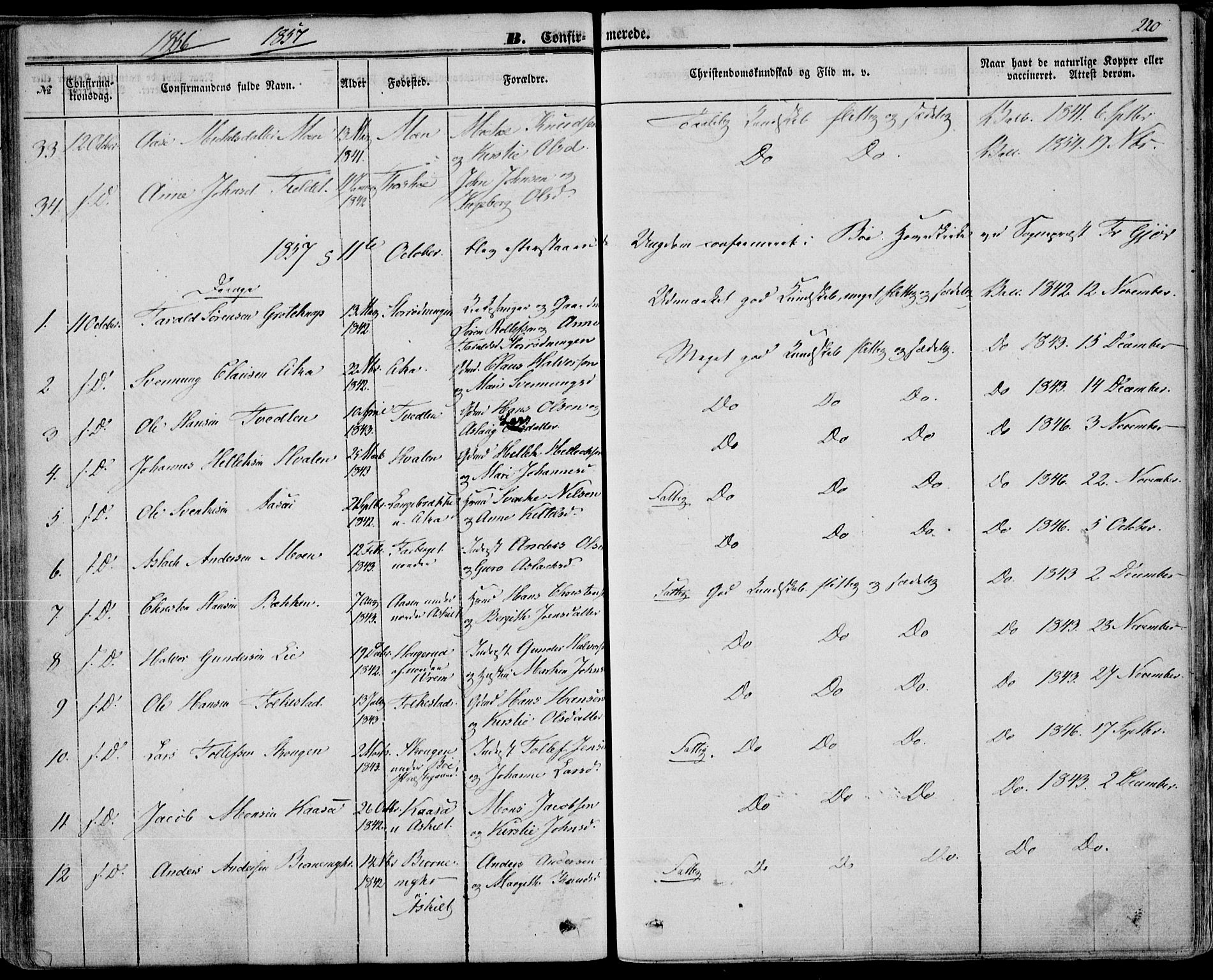 Bø kirkebøker, AV/SAKO-A-257/F/Fa/L0008: Parish register (official) no. 8, 1849-1861, p. 220