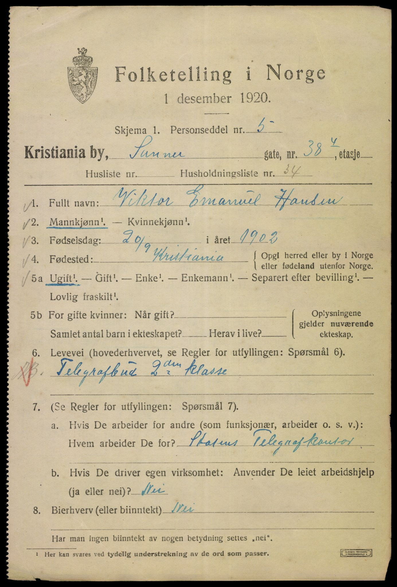 SAO, 1920 census for Kristiania, 1920, p. 483471