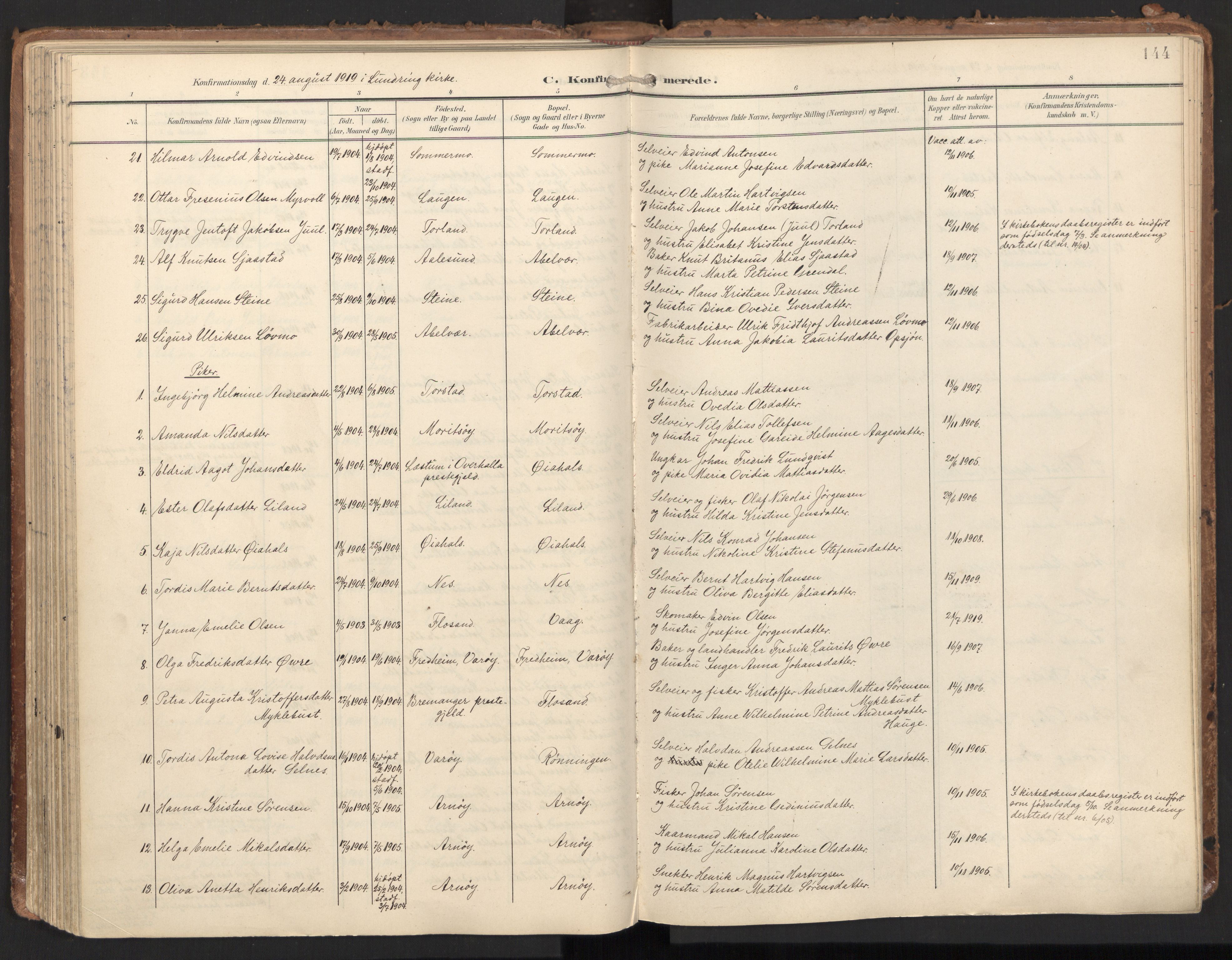 Ministerialprotokoller, klokkerbøker og fødselsregistre - Nord-Trøndelag, SAT/A-1458/784/L0677: Parish register (official) no. 784A12, 1900-1920, p. 144