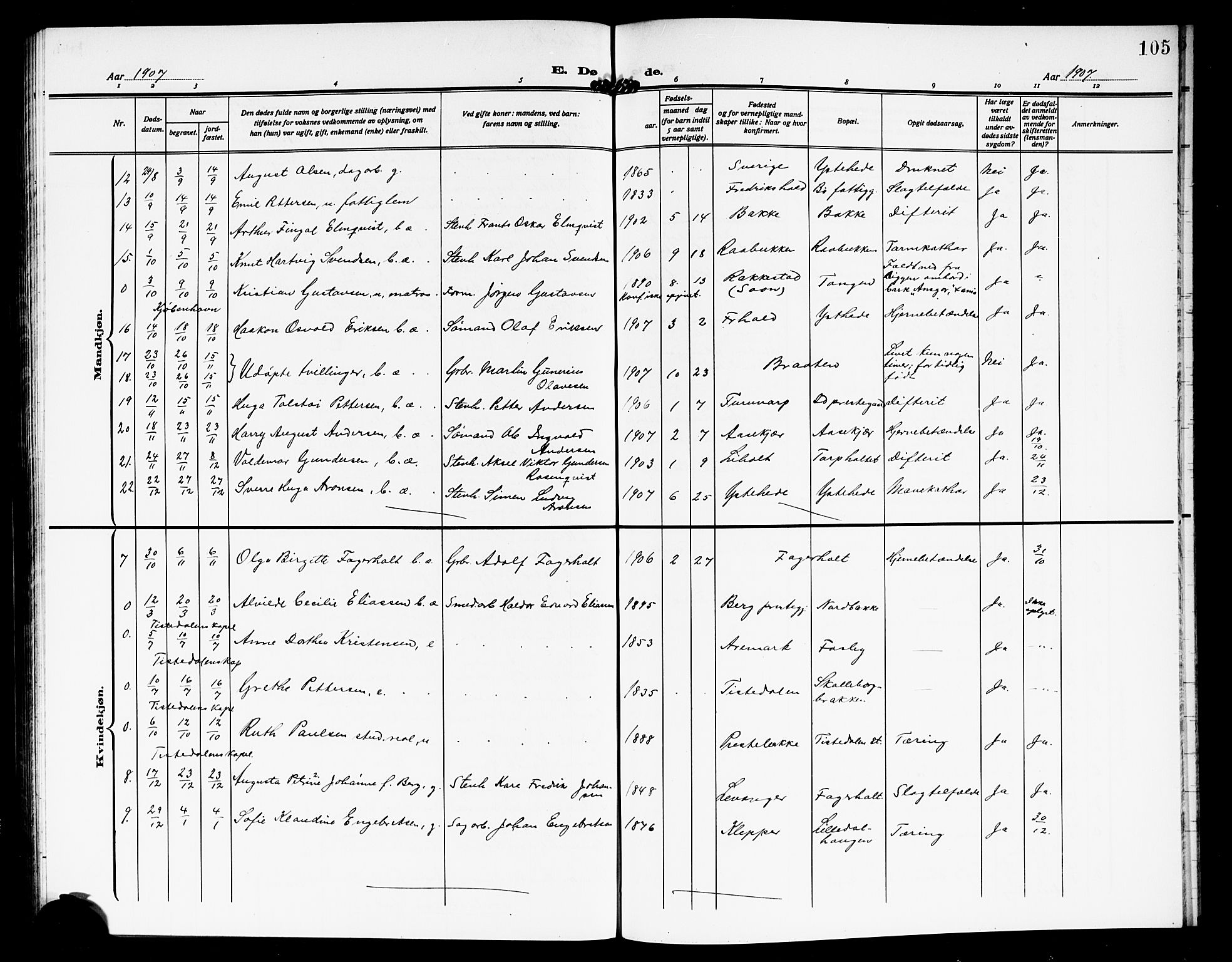 Idd prestekontor Kirkebøker, AV/SAO-A-10911/G/Gb/L0002: Parish register (copy) no. II 2, 1907-1913, p. 105