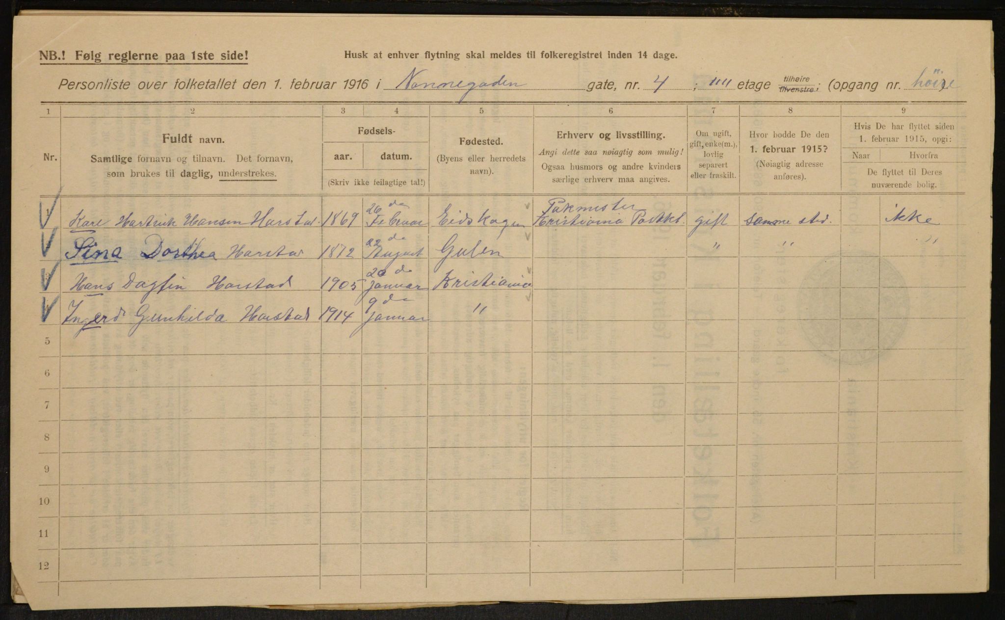 OBA, Municipal Census 1916 for Kristiania, 1916, p. 73158