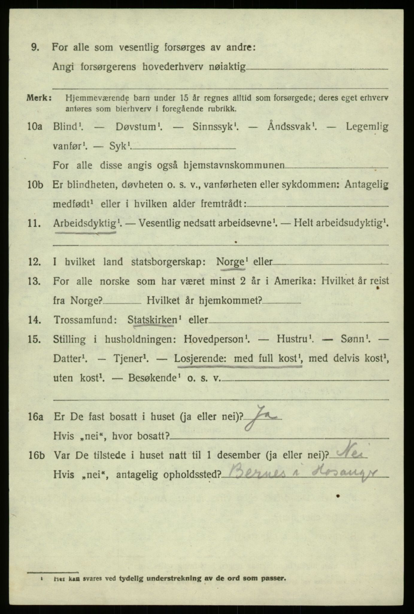 SAB, 1920 census for Hosanger, 1920, p. 4224
