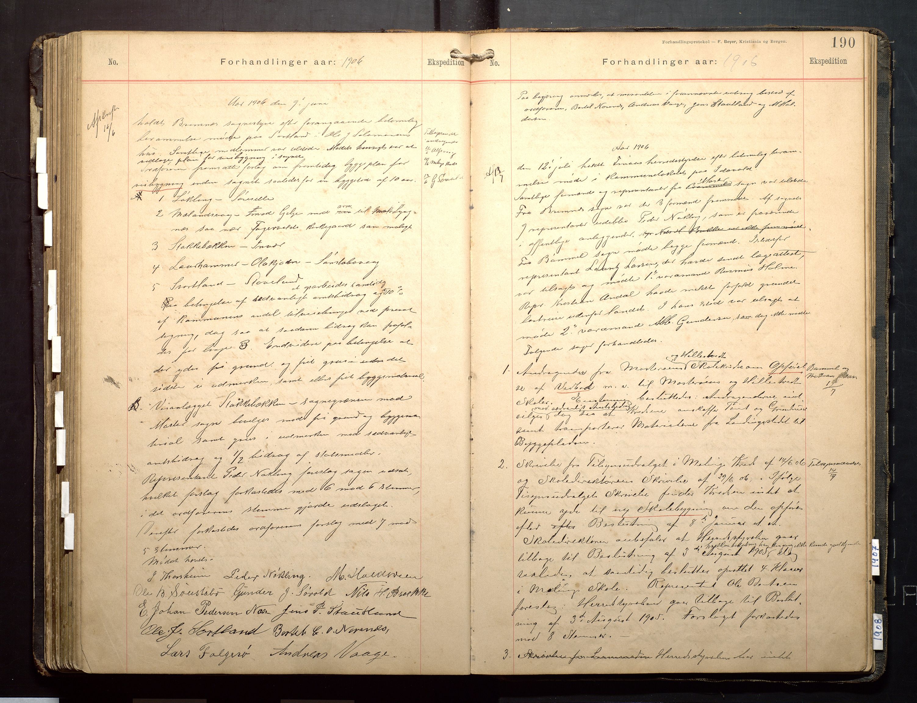 Finnaas kommune. Formannskapet, IKAH/1218a-021/A/Aa/L0003: Møtebok for formannskap, heradsstyre og soknestyre, 1896-1908, p. 190