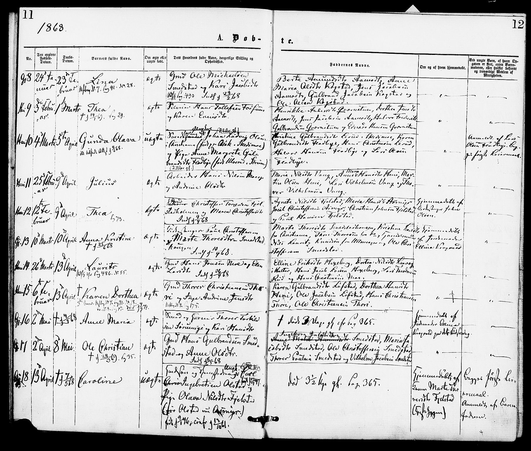 Gjerdrum prestekontor Kirkebøker, AV/SAO-A-10412b/F/Fa/L0008: Parish register (official) no. I 8, 1867-1880, p. 11-12