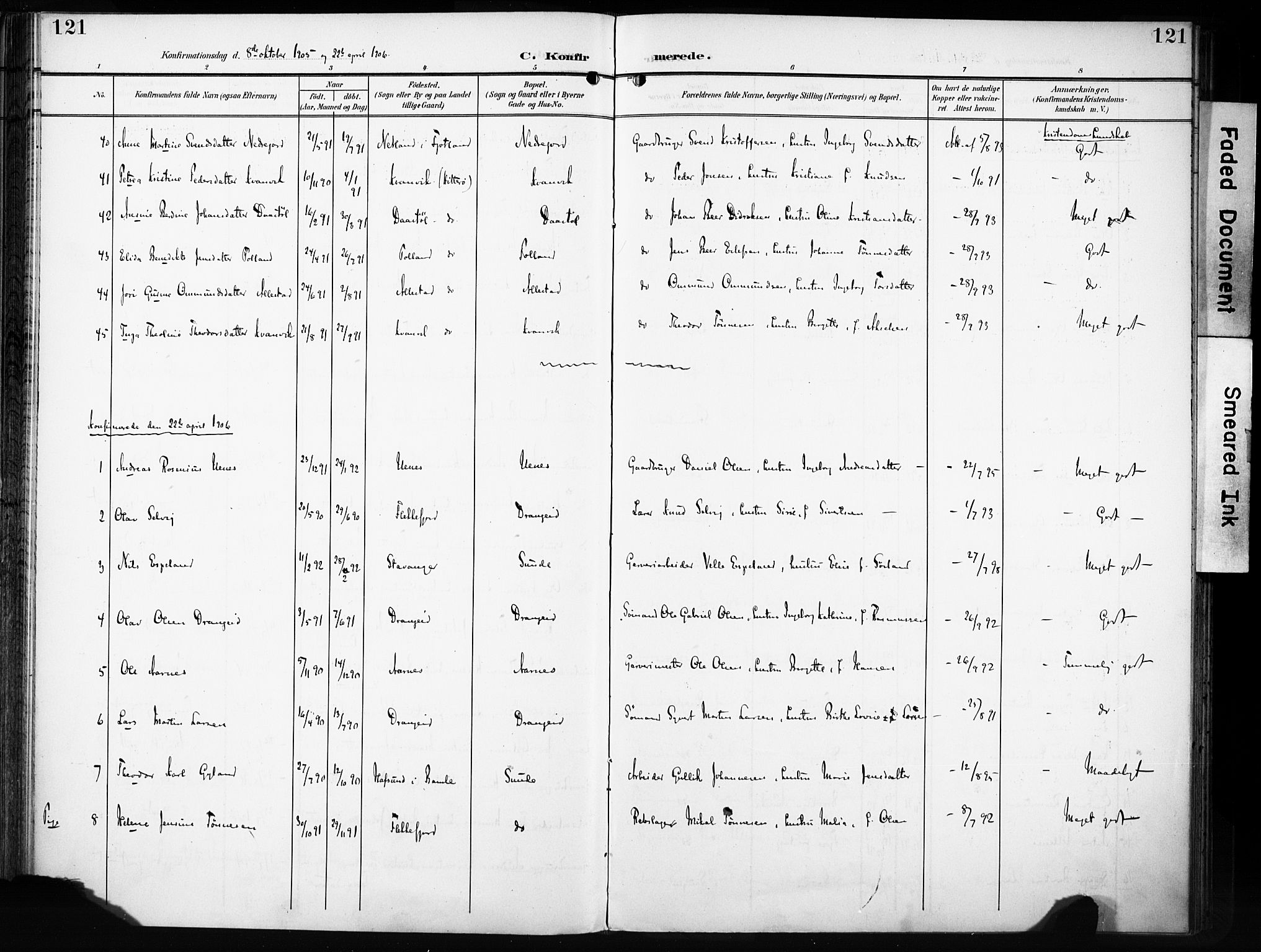 Flekkefjord sokneprestkontor, AV/SAK-1111-0012/F/Fa/Fac/L0009: Parish register (official) no. A 9, 1899-1909, p. 121