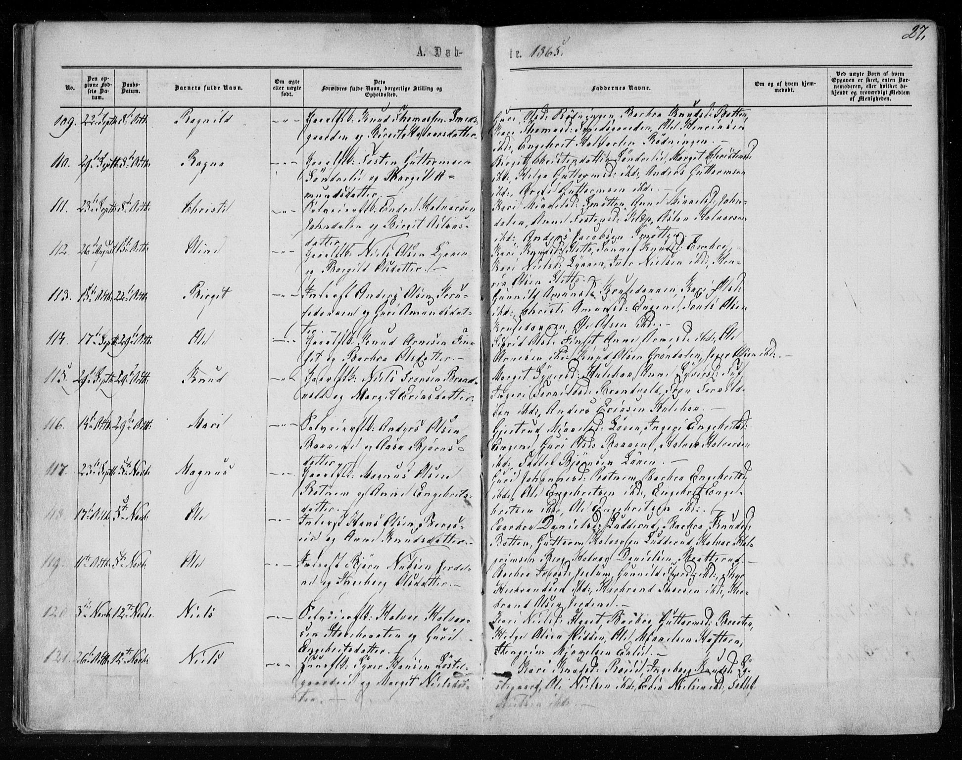 Gol kirkebøker, AV/SAKO-A-226/F/Fa/L0003: Parish register (official) no. I 3, 1863-1875, p. 27