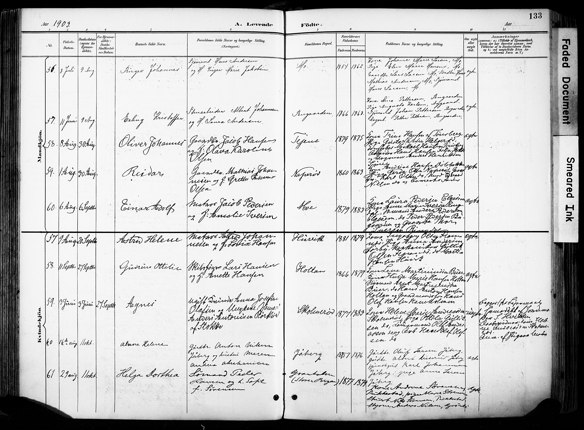 Sandar kirkebøker, SAKO/A-243/F/Fa/L0014: Parish register (official) no. 14, 1896-1909, p. 133