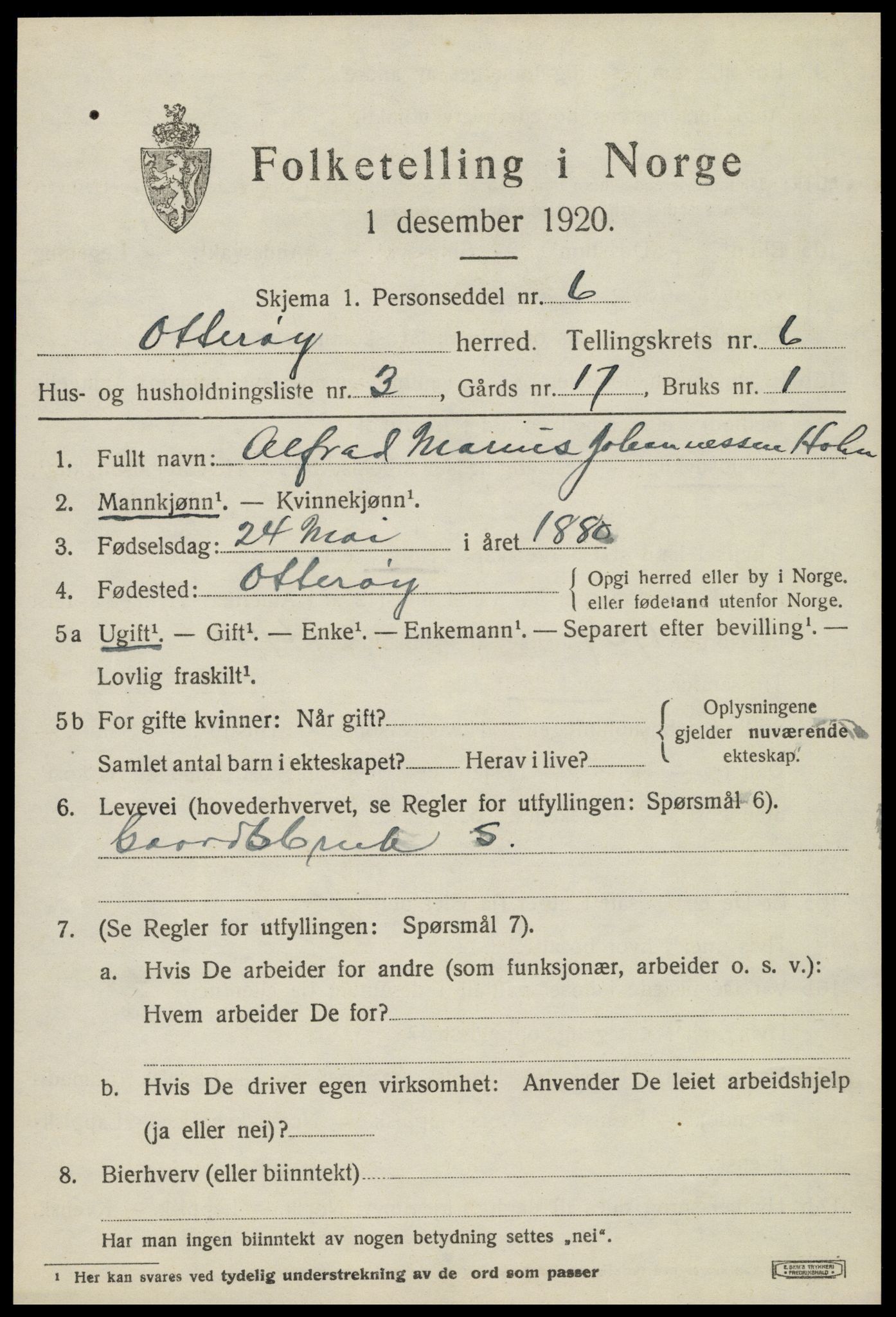 SAT, 1920 census for Otterøy, 1920, p. 2261