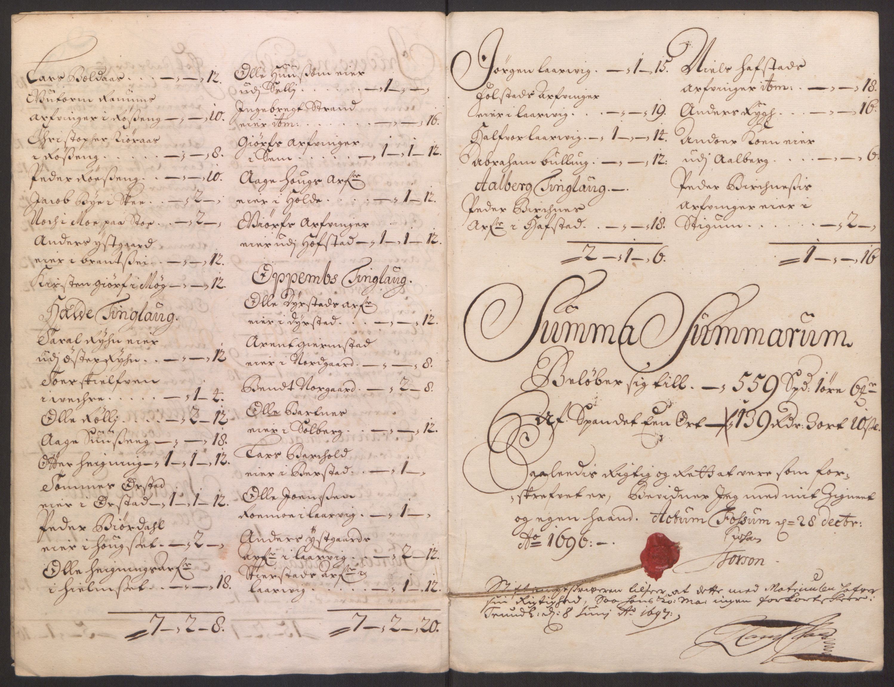 Rentekammeret inntil 1814, Reviderte regnskaper, Fogderegnskap, AV/RA-EA-4092/R63/L4309: Fogderegnskap Inderøy, 1695-1697, p. 252