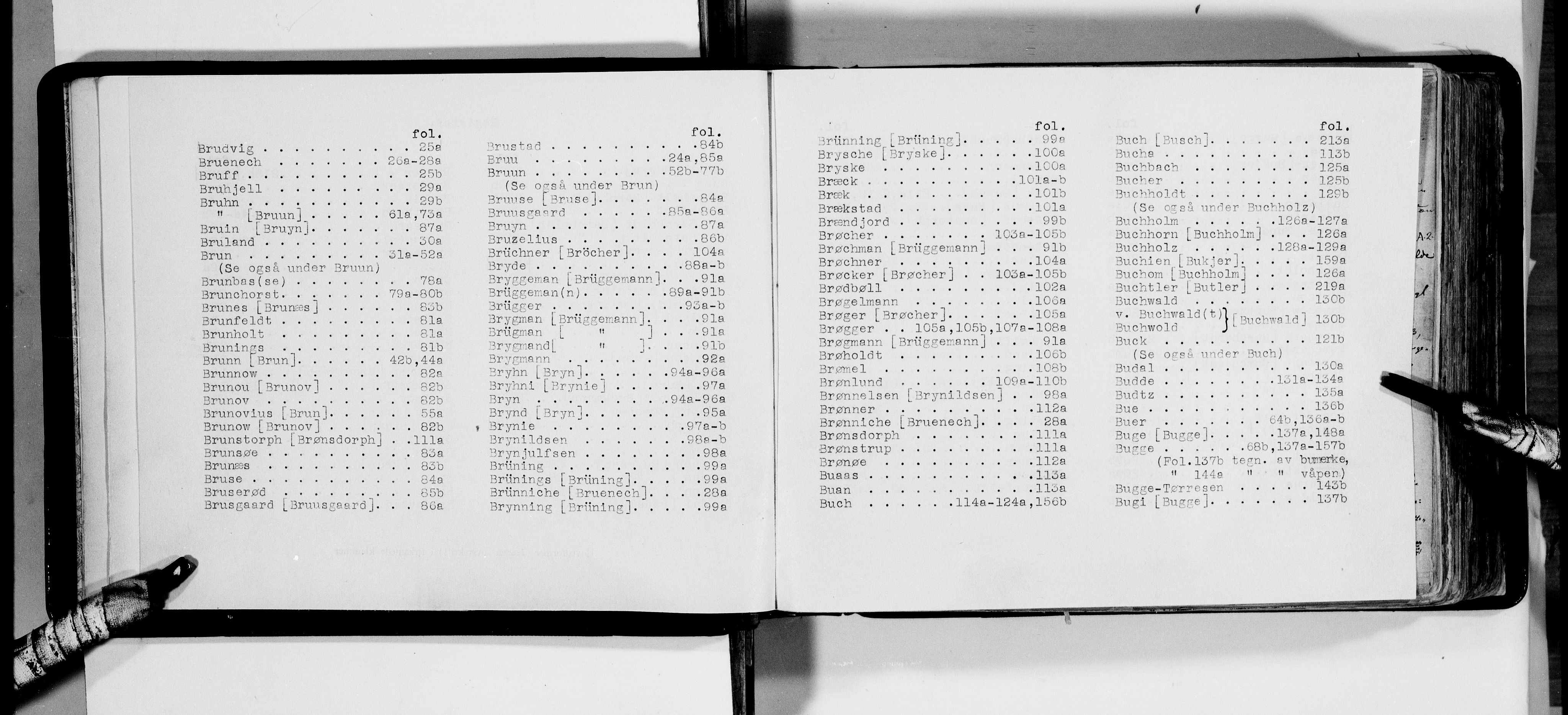 Lassens samlinger, AV/RA-PA-0051/F/Fa/L0008: Personalhistoriske og genealogiske opptegnelser: Brodersen - Bøysen, 1500-1907