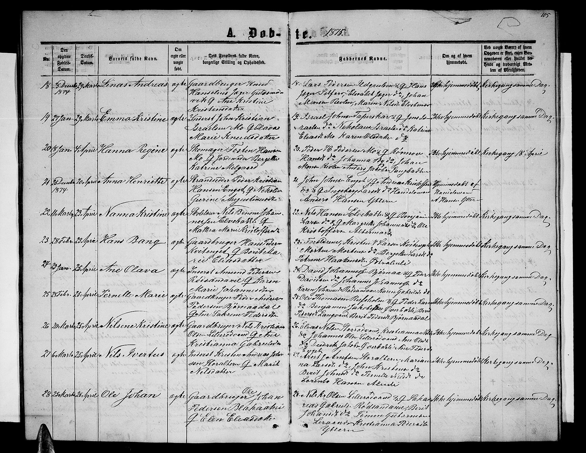 Ministerialprotokoller, klokkerbøker og fødselsregistre - Nordland, SAT/A-1459/827/L0415: Parish register (copy) no. 827C04, 1864-1886, p. 105