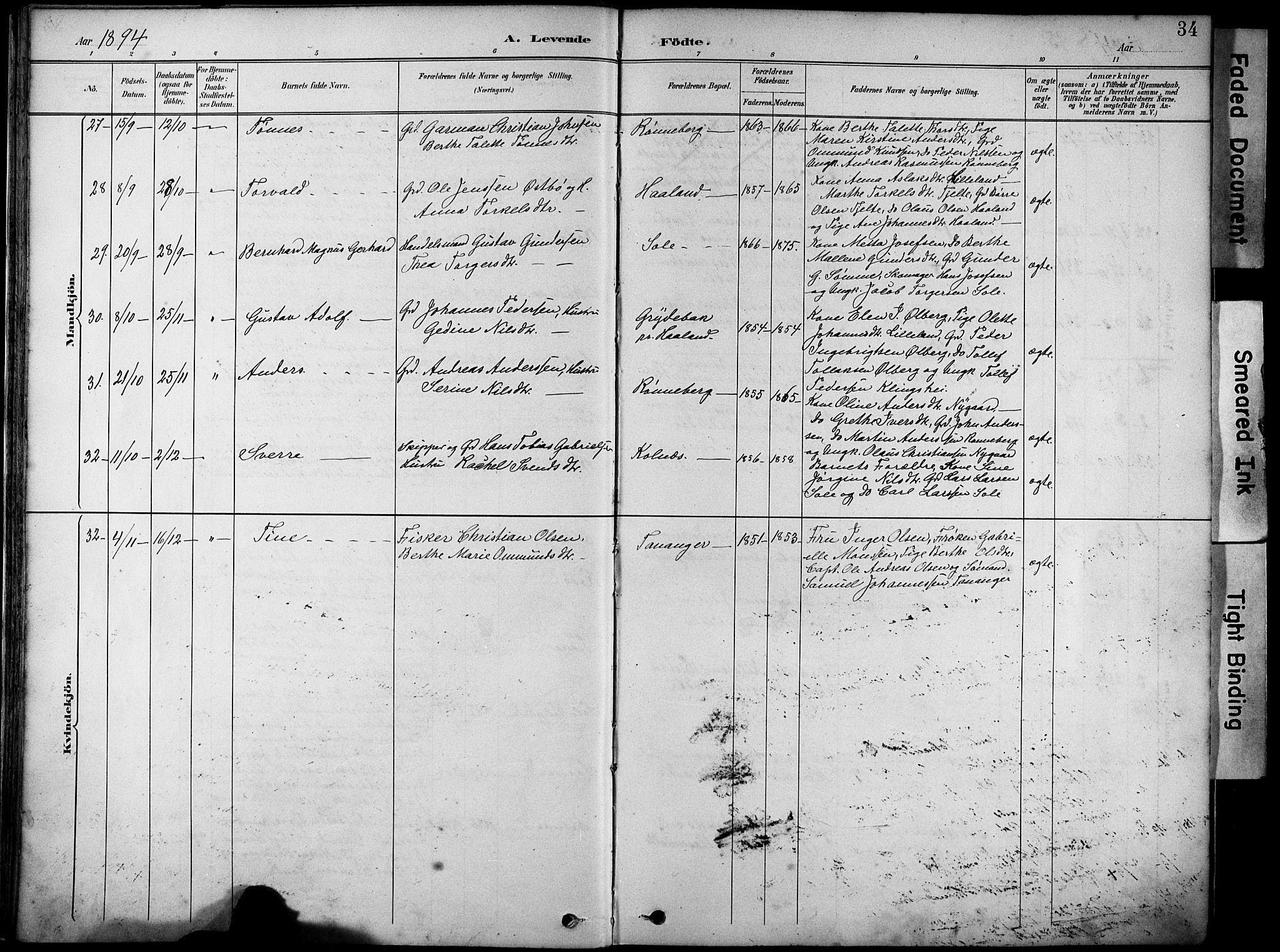 Håland sokneprestkontor, AV/SAST-A-101802/001/30BA/L0012: Parish register (official) no. A 11, 1889-1900, p. 34