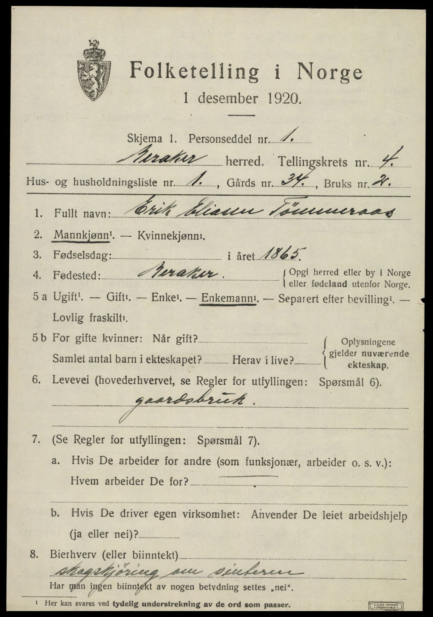 SAT, 1920 census for Meråker, 1920, p. 3370