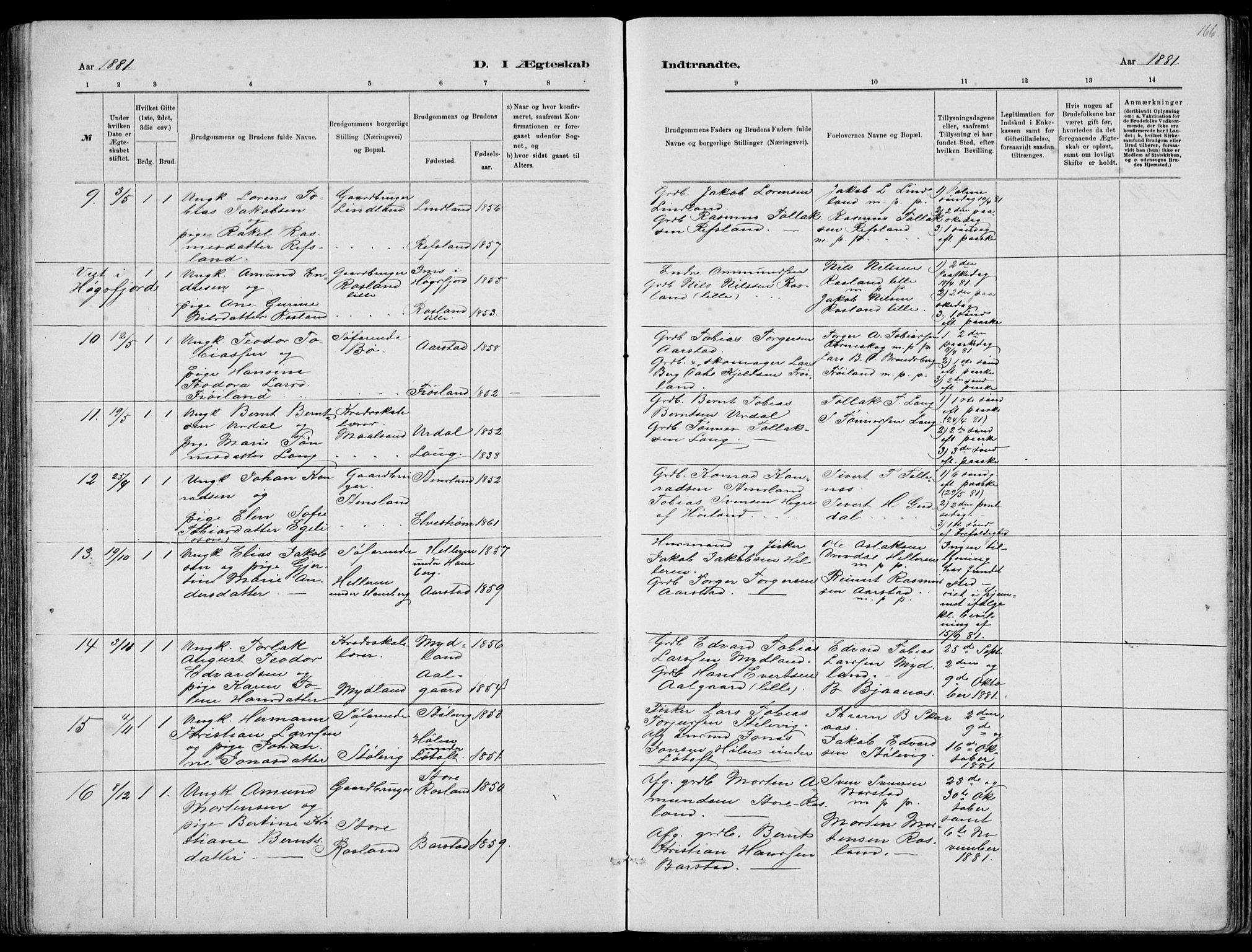 Sokndal sokneprestkontor, AV/SAST-A-101808: Parish register (copy) no. B 4, 1880-1891, p. 166