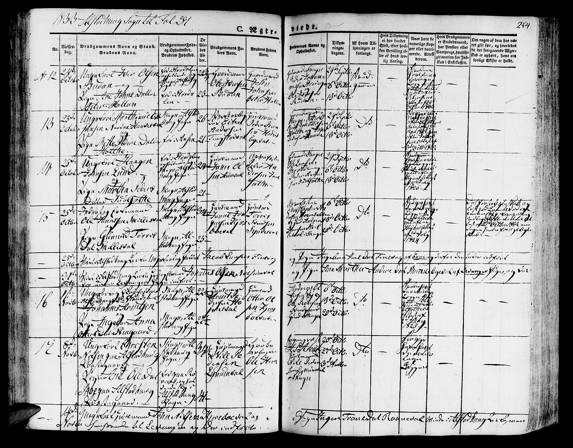 Ministerialprotokoller, klokkerbøker og fødselsregistre - Nord-Trøndelag, AV/SAT-A-1458/717/L0152: Parish register (official) no. 717A05 /1, 1825-1836, p. 254