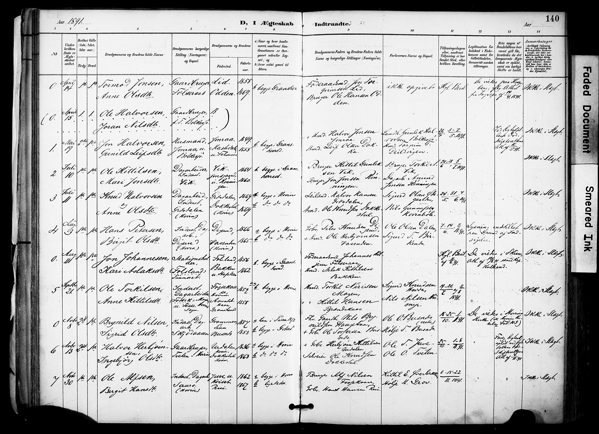 Gransherad kirkebøker, AV/SAKO-A-267/F/Fa/L0005: Parish register (official) no. I 5, 1887-1916, p. 140