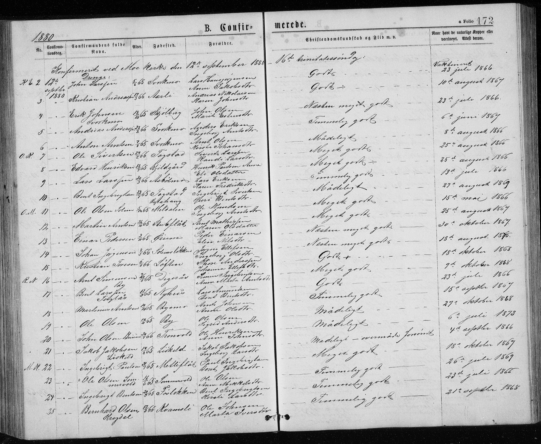 Ministerialprotokoller, klokkerbøker og fødselsregistre - Sør-Trøndelag, AV/SAT-A-1456/671/L0843: Parish register (copy) no. 671C02, 1873-1892, p. 172