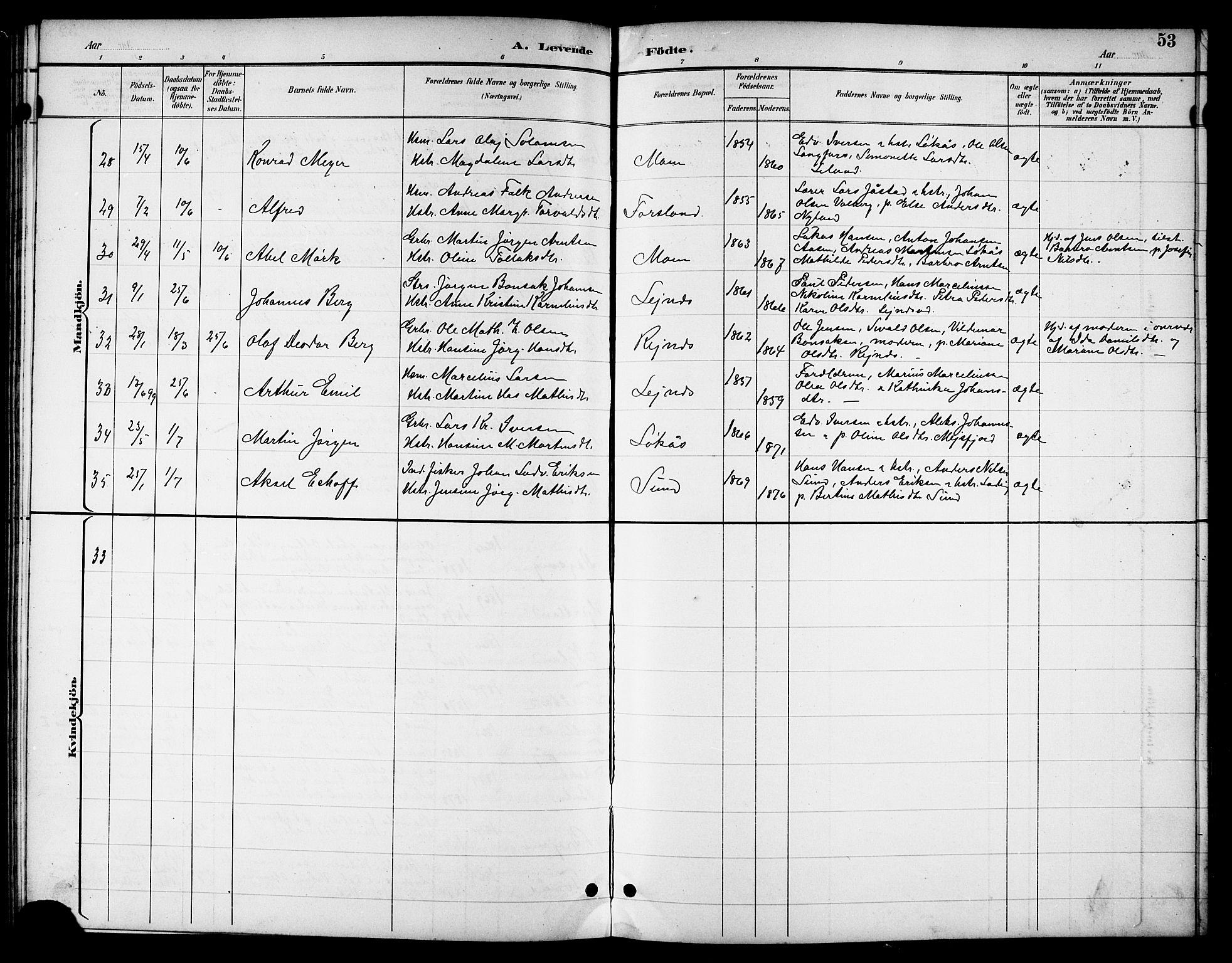Ministerialprotokoller, klokkerbøker og fødselsregistre - Nordland, SAT/A-1459/831/L0478: Parish register (copy) no. 831C05, 1892-1909, p. 53