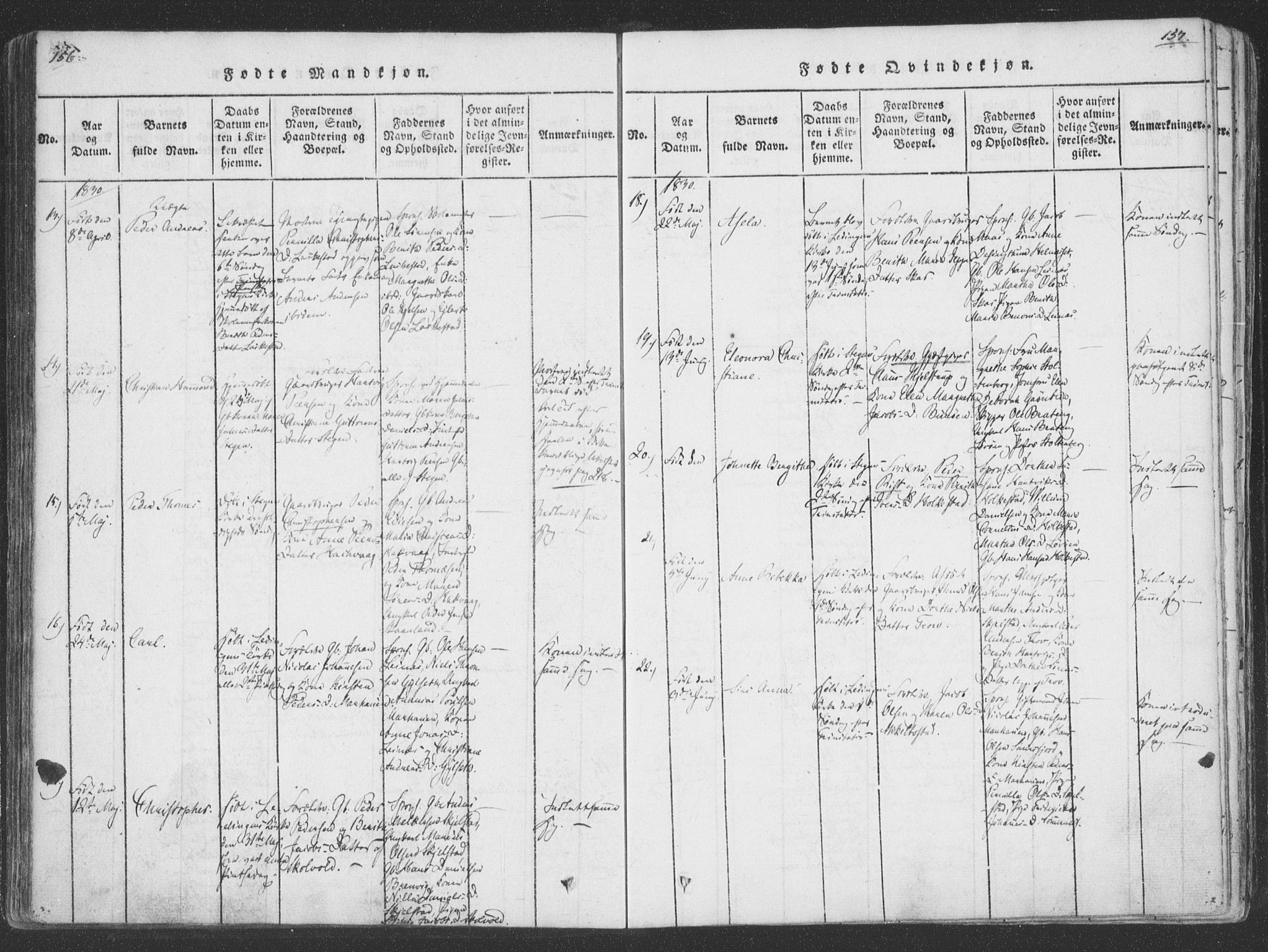 Ministerialprotokoller, klokkerbøker og fødselsregistre - Nordland, AV/SAT-A-1459/855/L0798: Parish register (official) no. 855A06, 1821-1835, p. 156-157