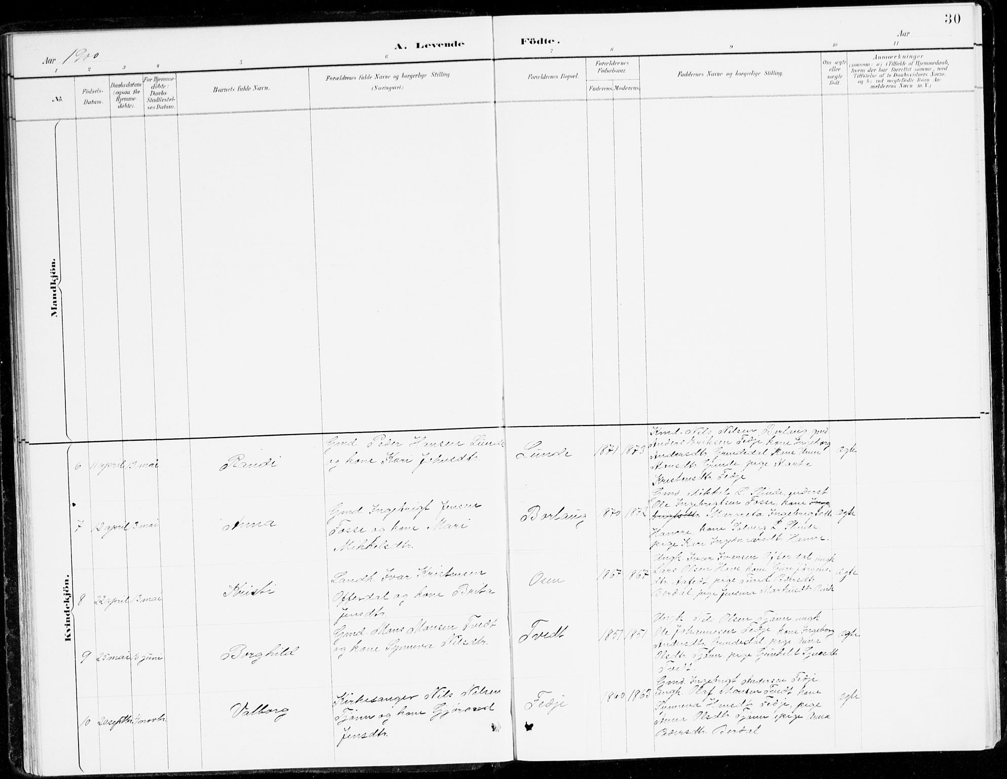 Leikanger sokneprestembete, SAB/A-81001: Parish register (official) no. D 1, 1887-1922, p. 30