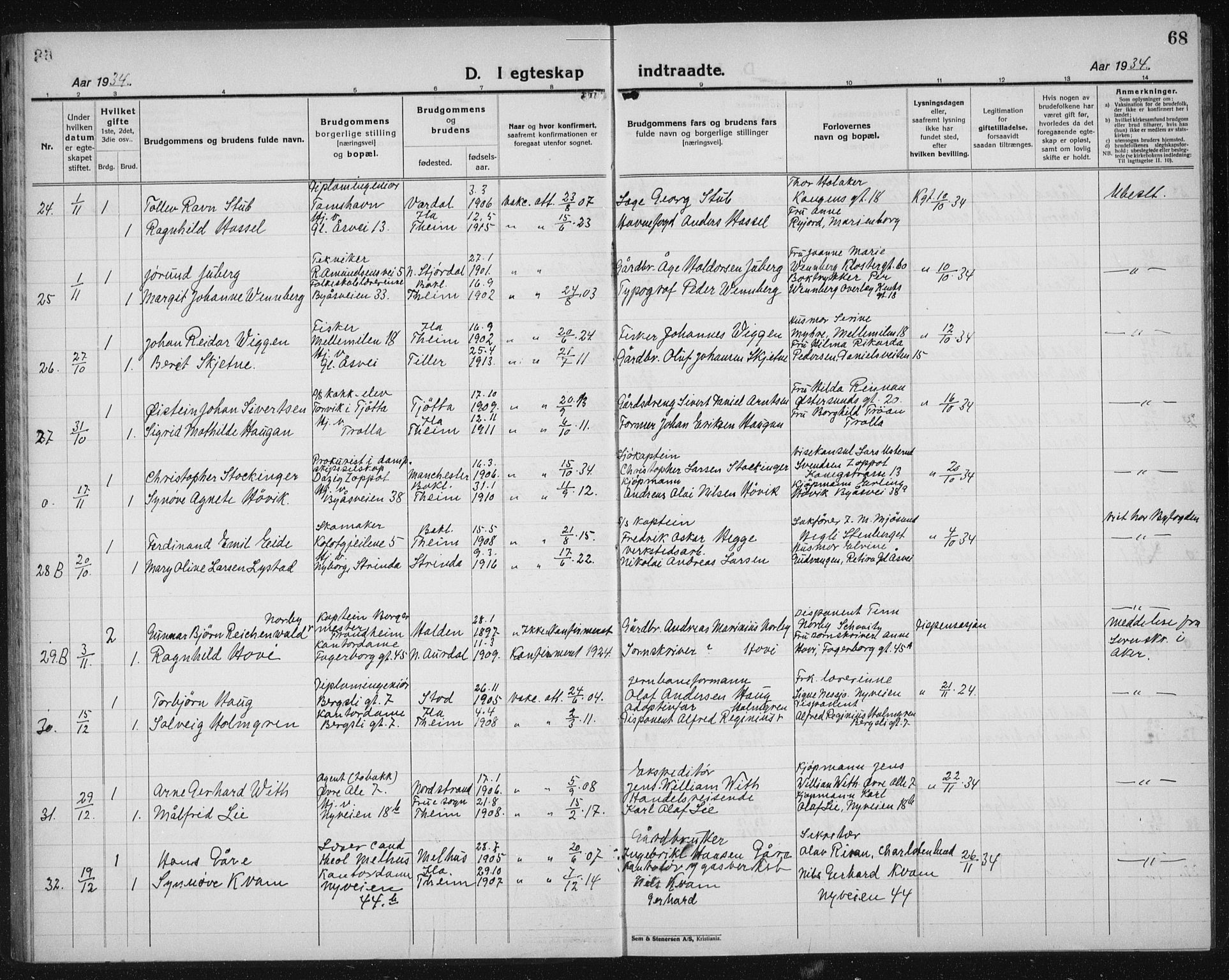 Ministerialprotokoller, klokkerbøker og fødselsregistre - Sør-Trøndelag, AV/SAT-A-1456/603/L0176: Parish register (copy) no. 603C04, 1923-1941, p. 68