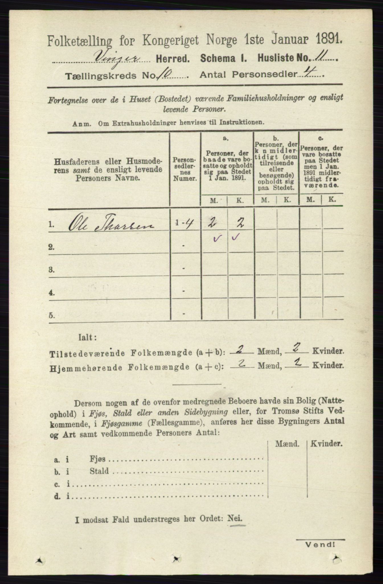 RA, 1891 census for 0421 Vinger, 1891, p. 4820