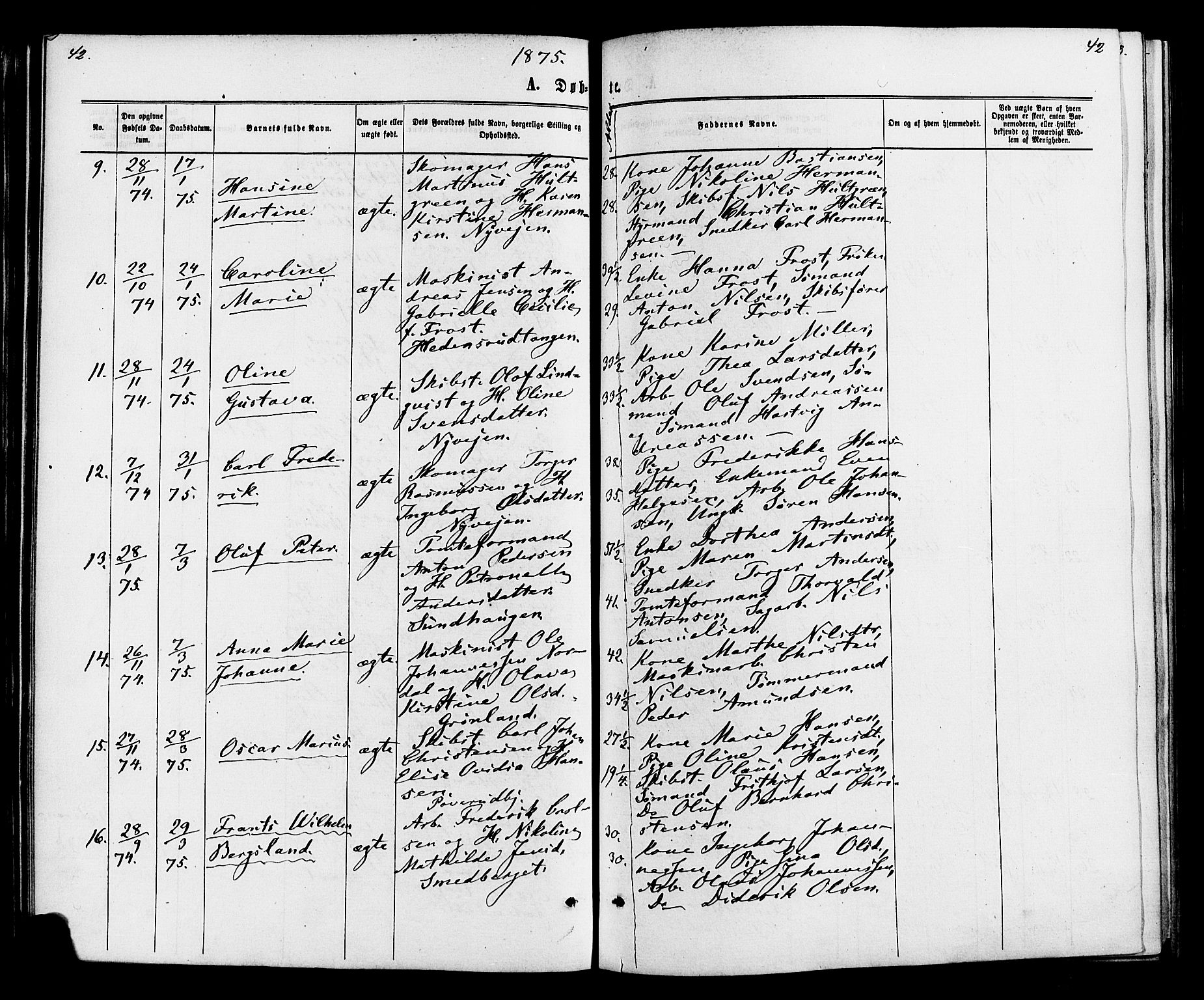 Strømsø kirkebøker, AV/SAKO-A-246/F/Fa/L0020: Parish register (official) no. I 20, 1870-1878, p. 42