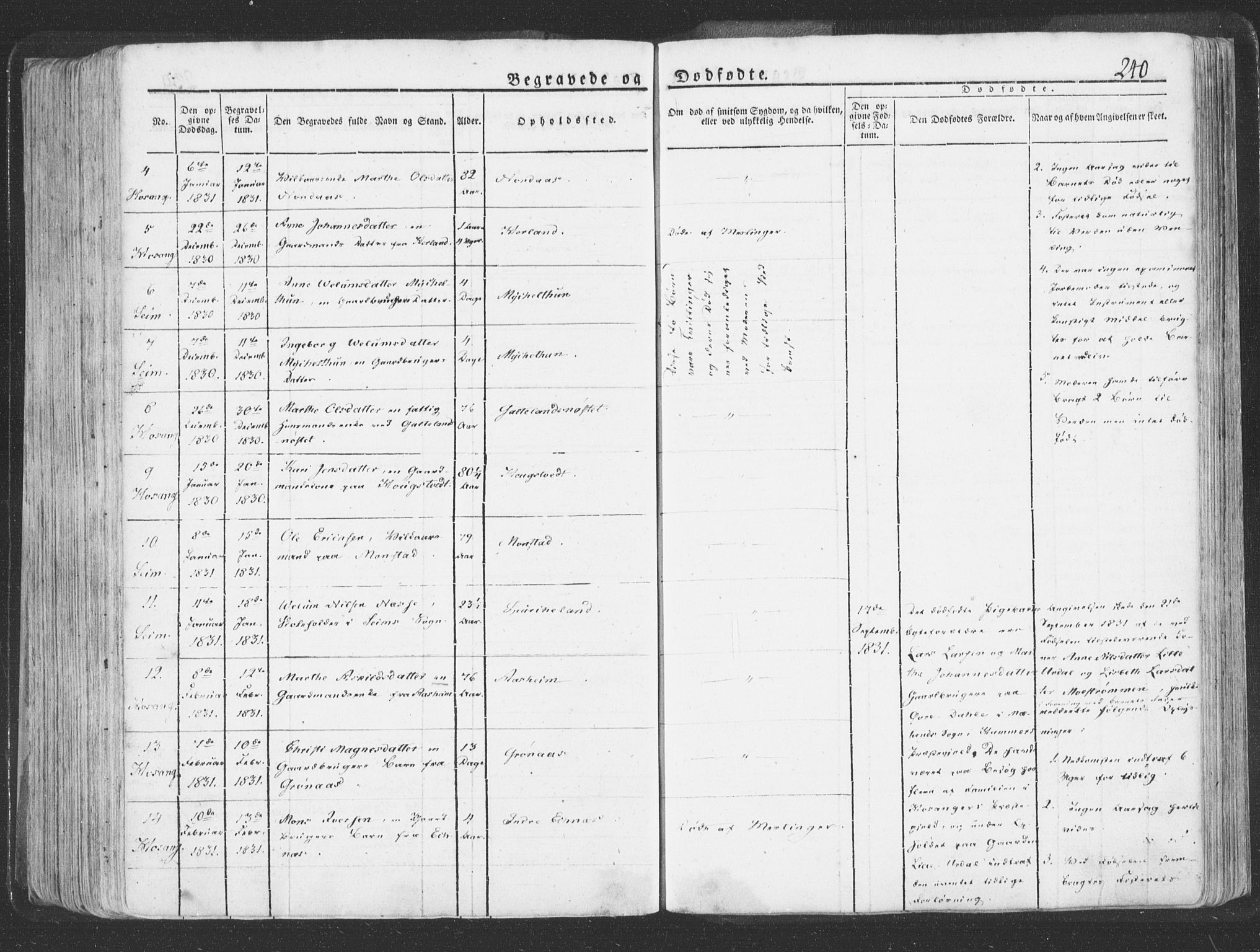 Hosanger sokneprestembete, SAB/A-75801/H/Haa: Parish register (official) no. A 6, 1824-1835, p. 240