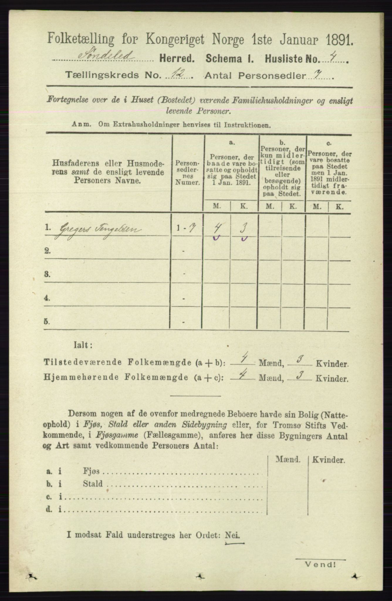 RA, 1891 census for 0913 Søndeled, 1891, p. 3645