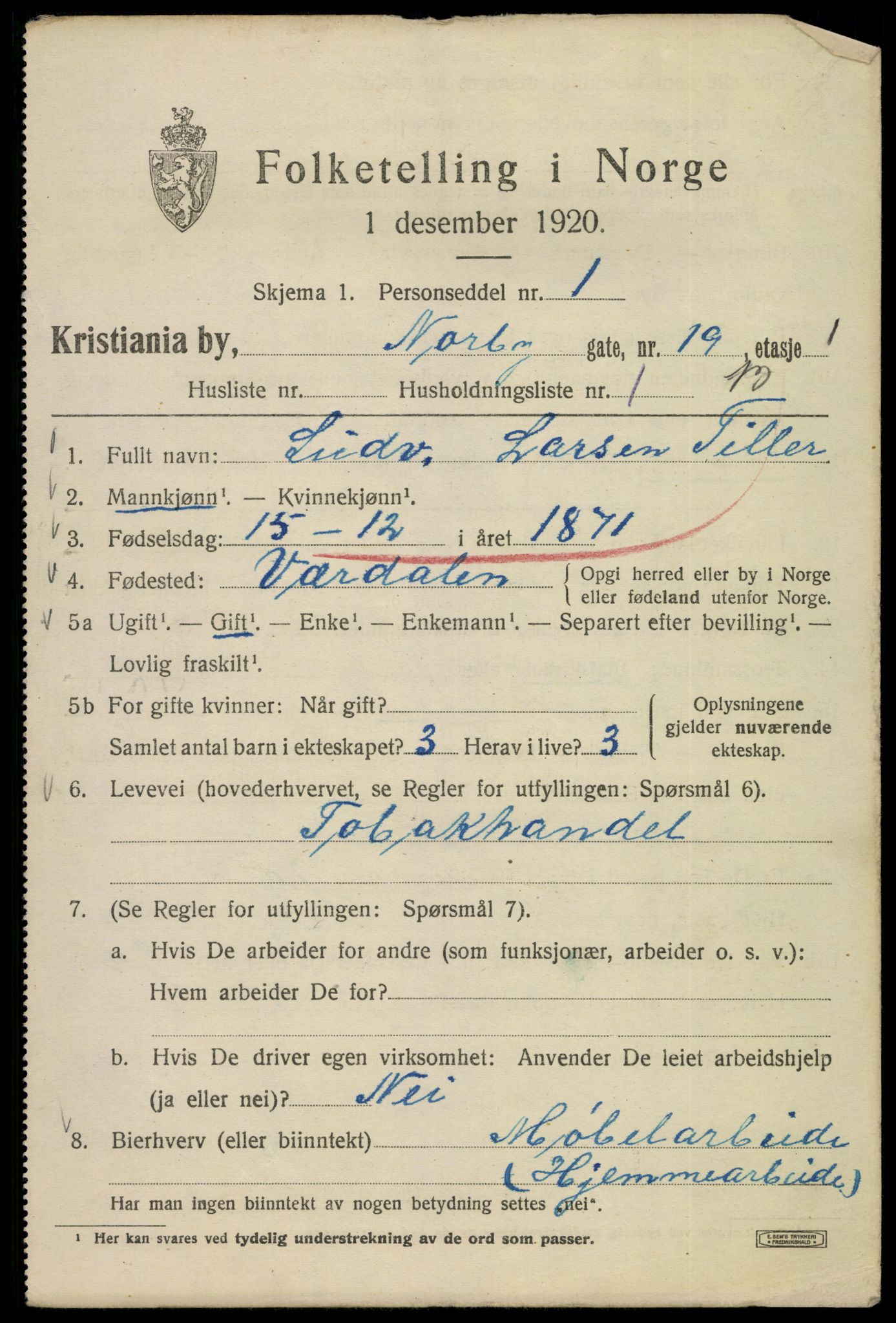 SAO, 1920 census for Kristiania, 1920, p. 419611