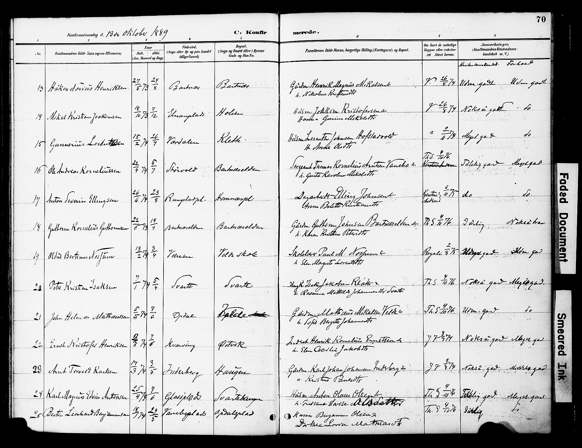 Ministerialprotokoller, klokkerbøker og fødselsregistre - Nord-Trøndelag, AV/SAT-A-1458/741/L0396: Parish register (official) no. 741A10, 1889-1901, p. 70