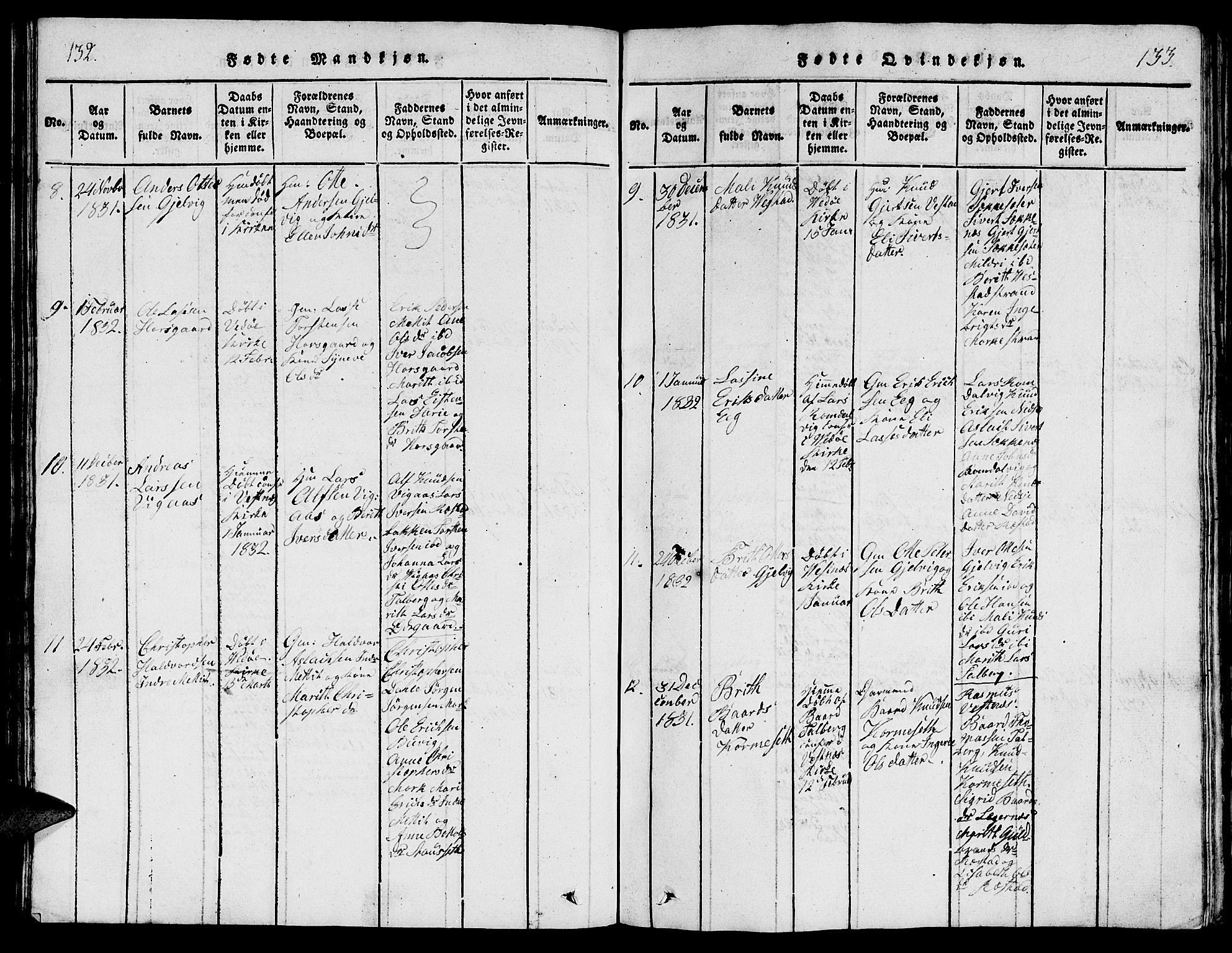 Ministerialprotokoller, klokkerbøker og fødselsregistre - Møre og Romsdal, AV/SAT-A-1454/547/L0610: Parish register (copy) no. 547C01, 1818-1839, p. 132-133