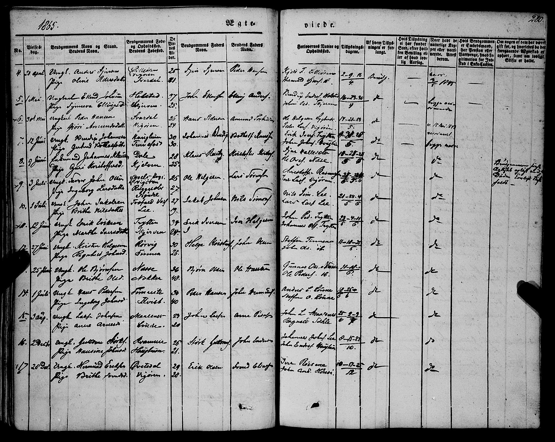 Vik sokneprestembete, SAB/A-81501: Parish register (official) no. A 8, 1846-1865, p. 280