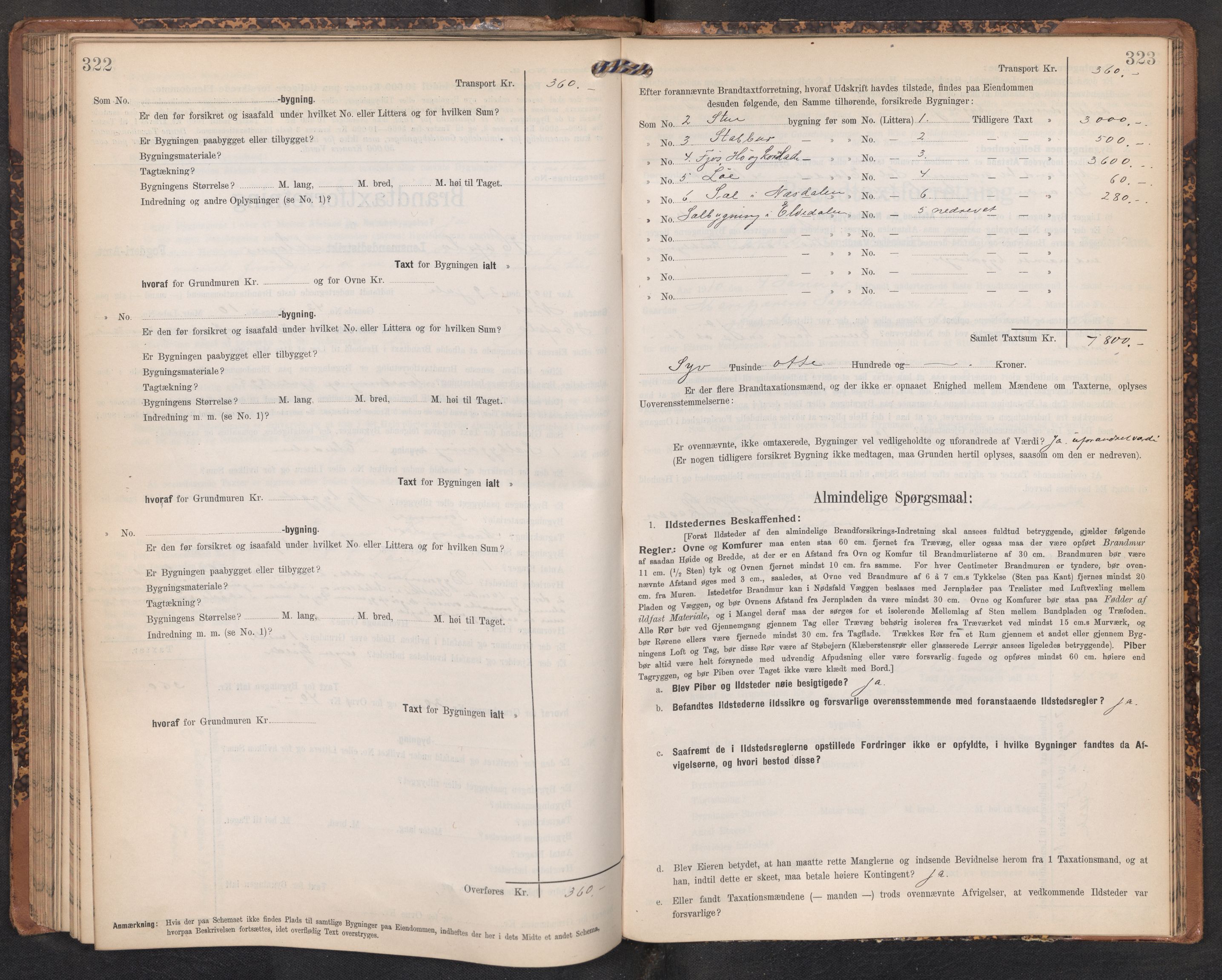 Lensmannen i Hafslo, AV/SAB-A-28001/0012/L0007: Branntakstprotokoll, skjematakst, 1905-1922, p. 322-323