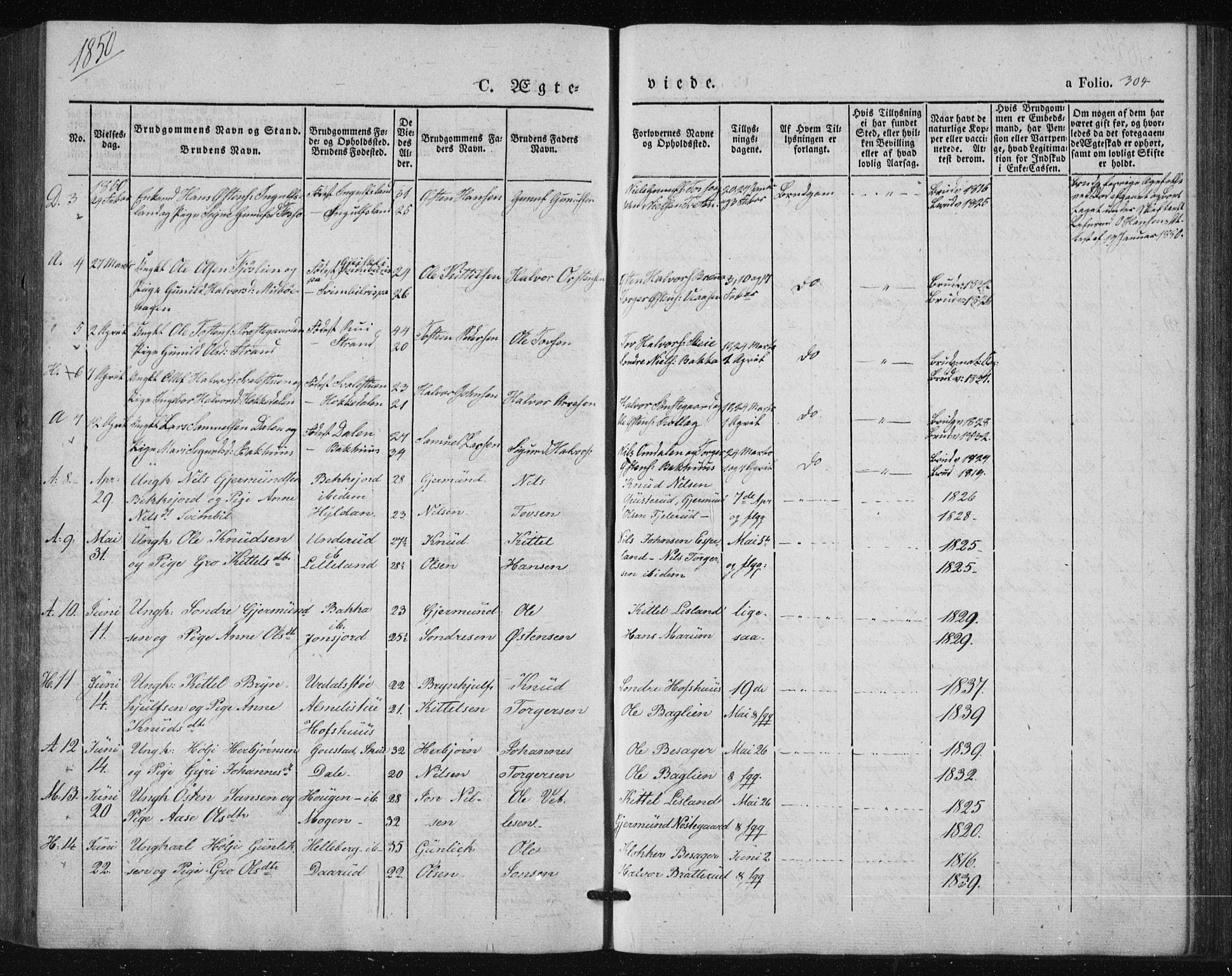 Tinn kirkebøker, SAKO/A-308/F/Fa/L0005: Parish register (official) no. I 5, 1844-1856, p. 304