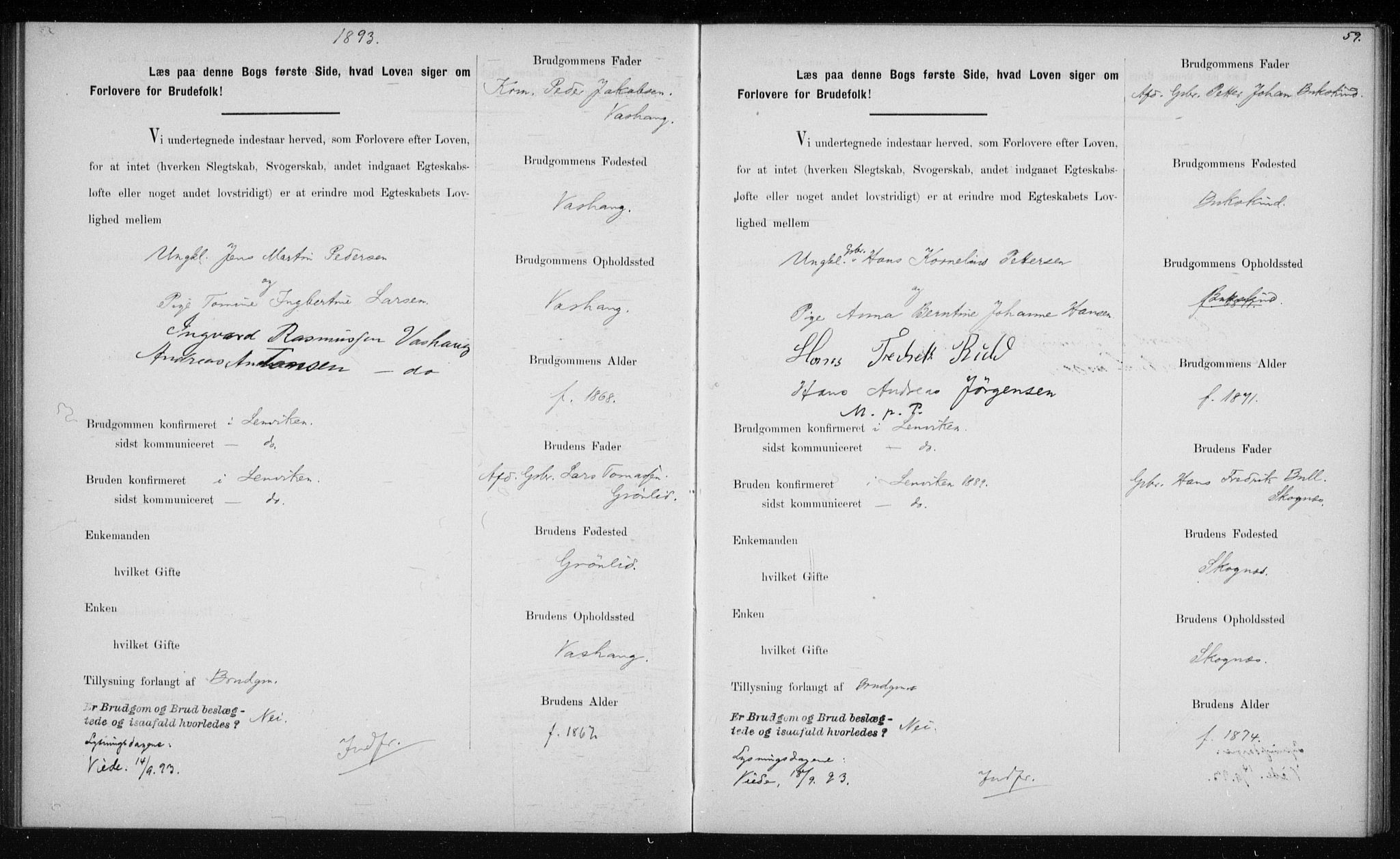 Lenvik sokneprestembete, SATØ/S-1310/I/Ie/L0129: Banns register no. 129, 1890-1895, p. 59