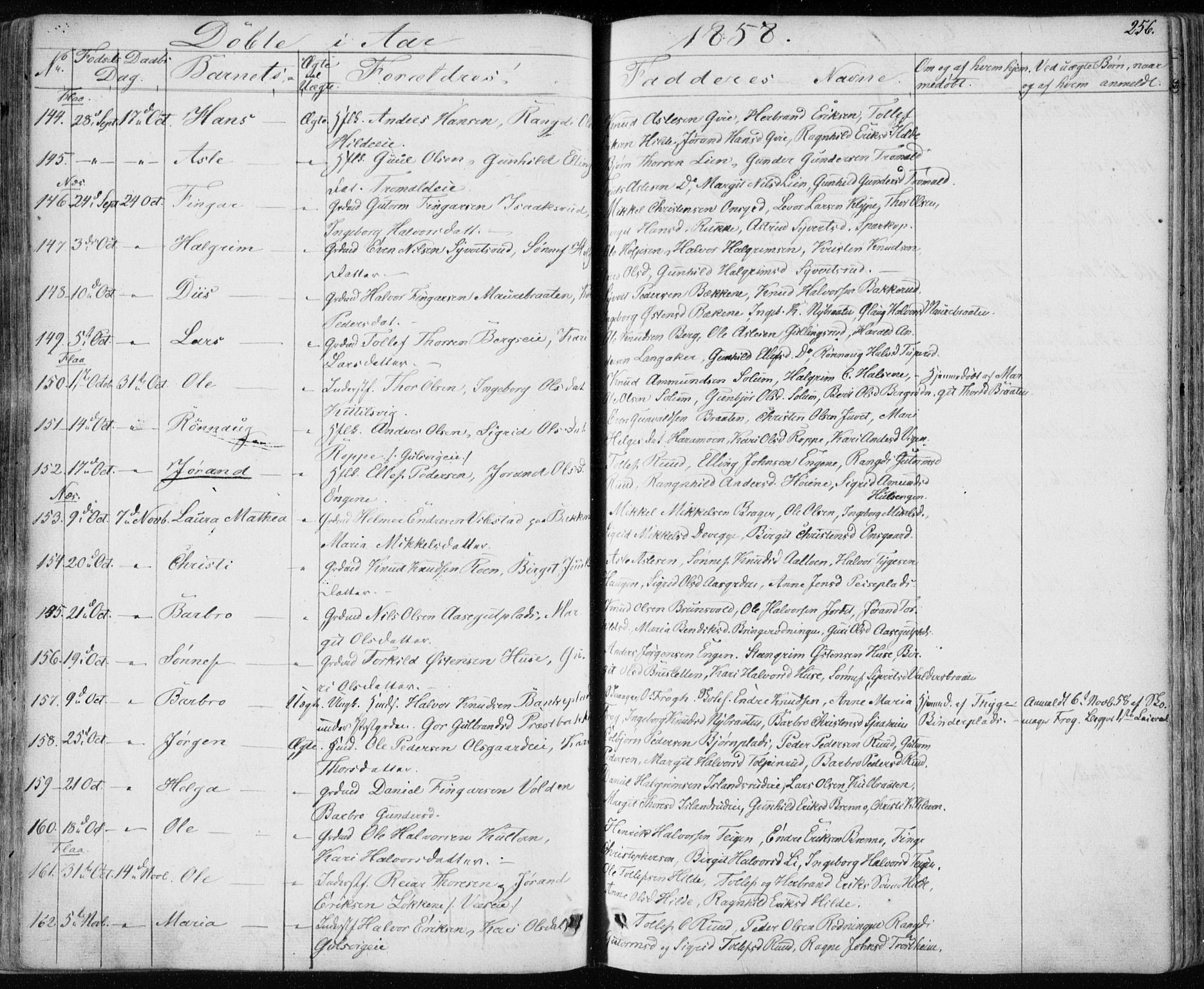 Nes kirkebøker, SAKO/A-236/F/Fa/L0009: Parish register (official) no. 9, 1834-1863, p. 256