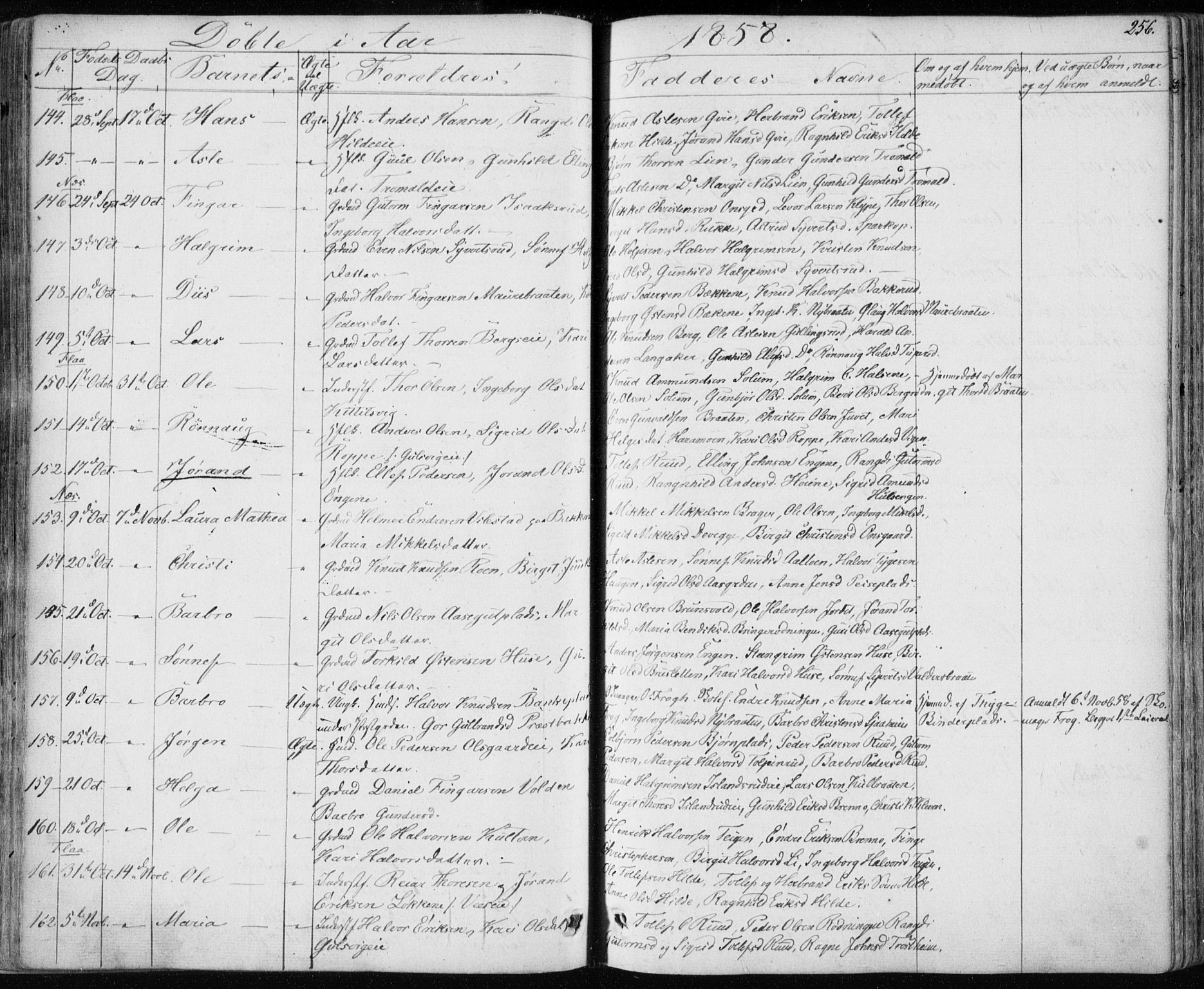 Nes kirkebøker, AV/SAKO-A-236/F/Fa/L0009: Parish register (official) no. 9, 1834-1863, p. 256