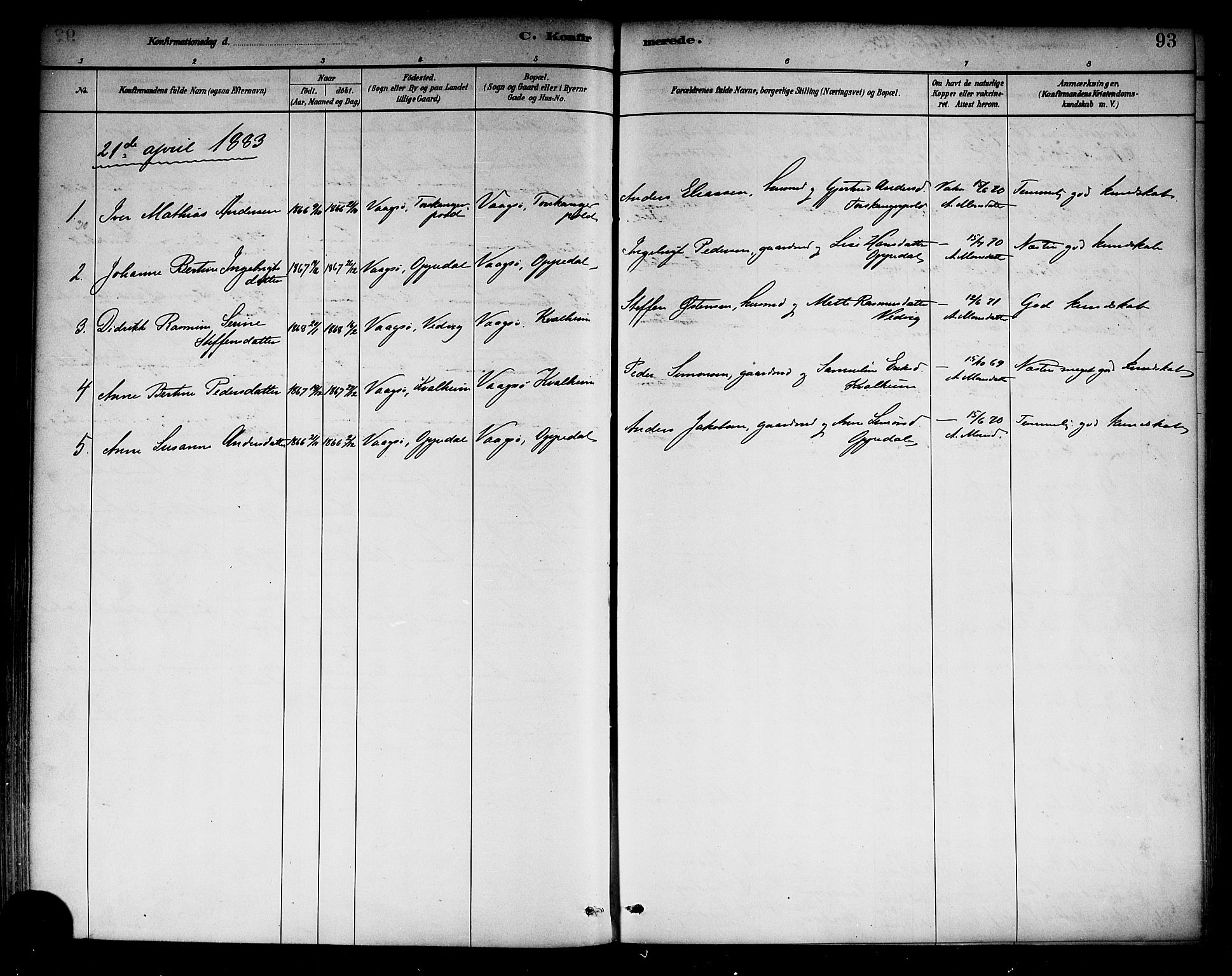 Selje sokneprestembete, AV/SAB-A-99938/H/Ha/Haa/Haab: Parish register (official) no. B 1, 1881-1890, p. 93