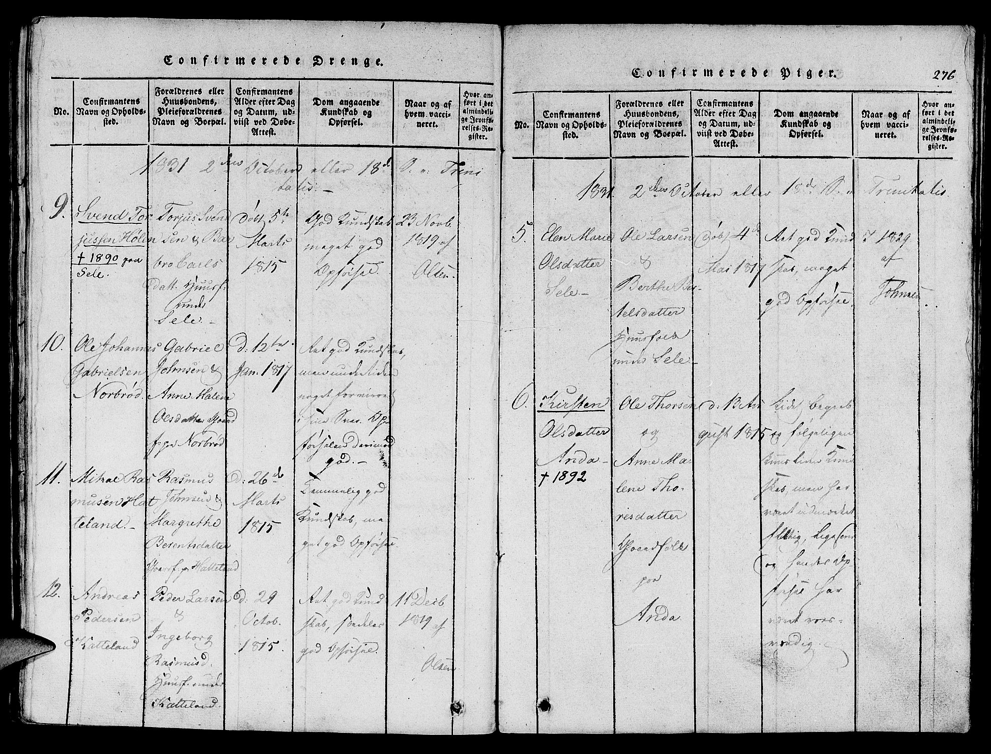 Klepp sokneprestkontor, AV/SAST-A-101803/001/3/30BA/L0002: Parish register (official) no. A 2, 1816-1833, p. 276