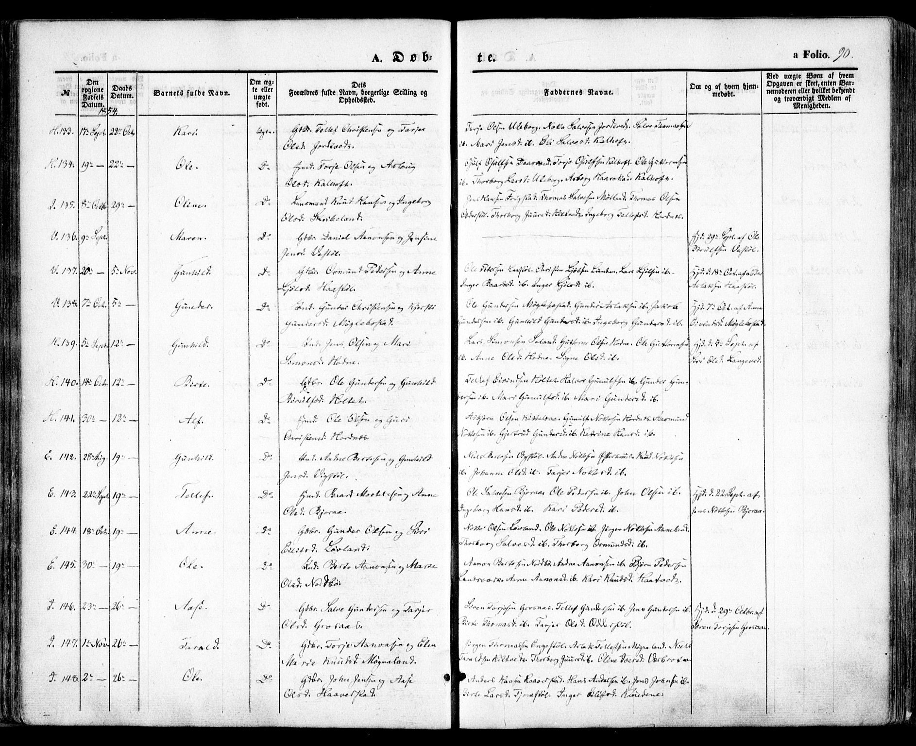 Evje sokneprestkontor, SAK/1111-0008/F/Fa/Faa/L0005: Parish register (official) no. A 5, 1843-1865, p. 90
