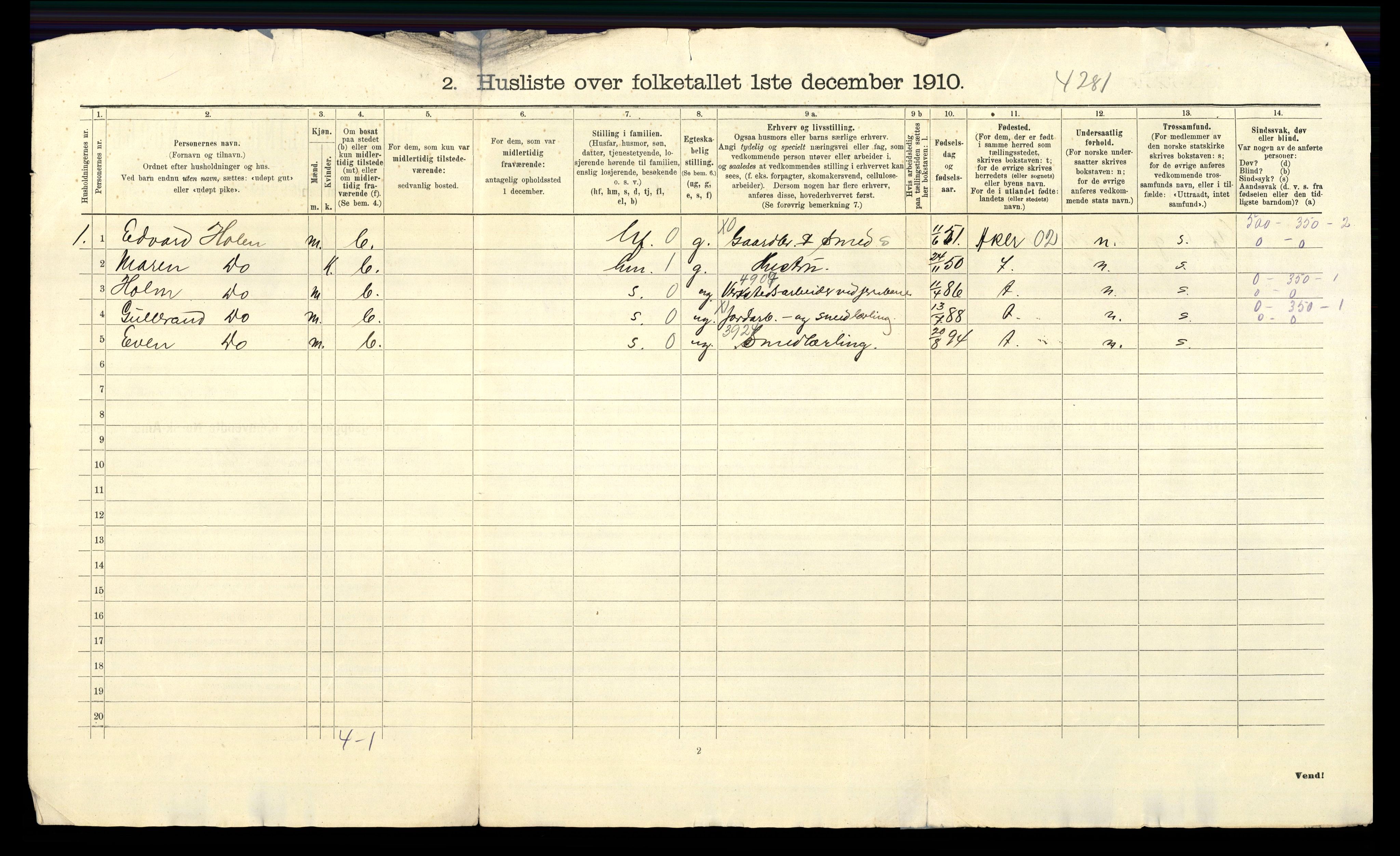 RA, 1910 census for Høland, 1910, p. 56