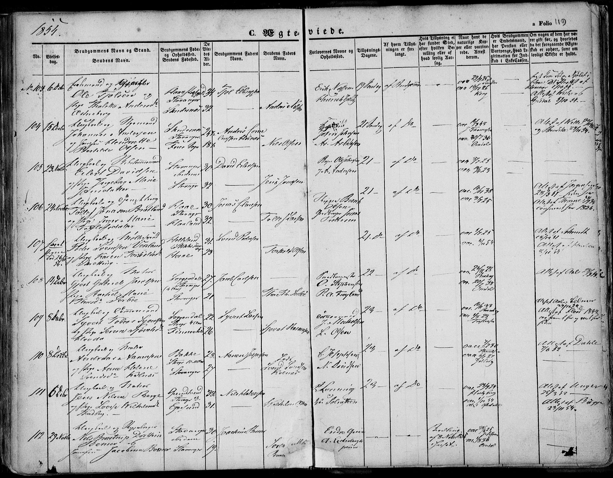 Domkirken sokneprestkontor, AV/SAST-A-101812/001/30/30BA/L0015: Parish register (official) no. A 14, 1842-1857, p. 119